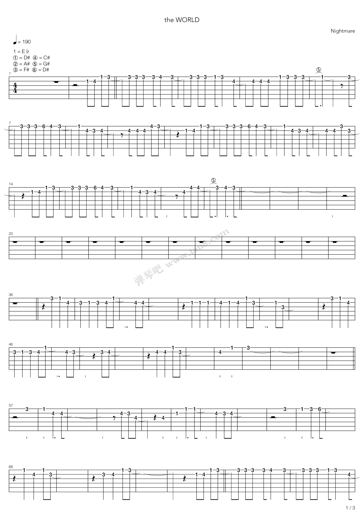 《Death Note(死亡笔记) OP1 - The world》吉他谱-C大调音乐网