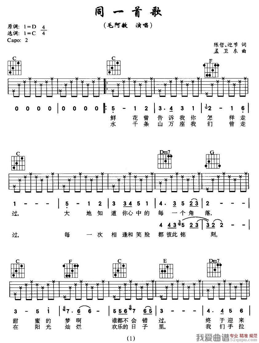 《毛阿敏《同一首歌》吉他谱/六线谱》吉他谱-C大调音乐网