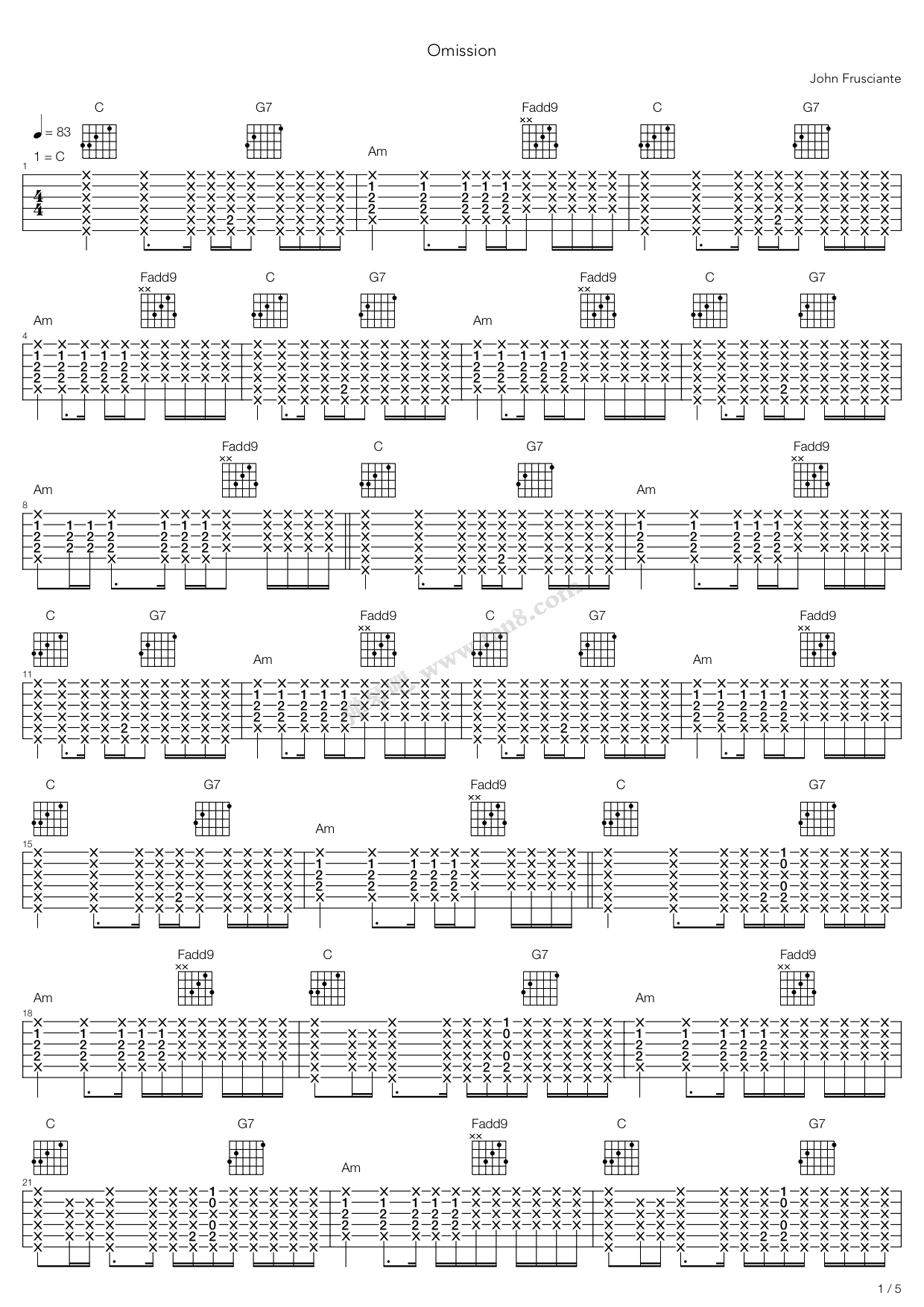 《Omission》吉他谱-C大调音乐网