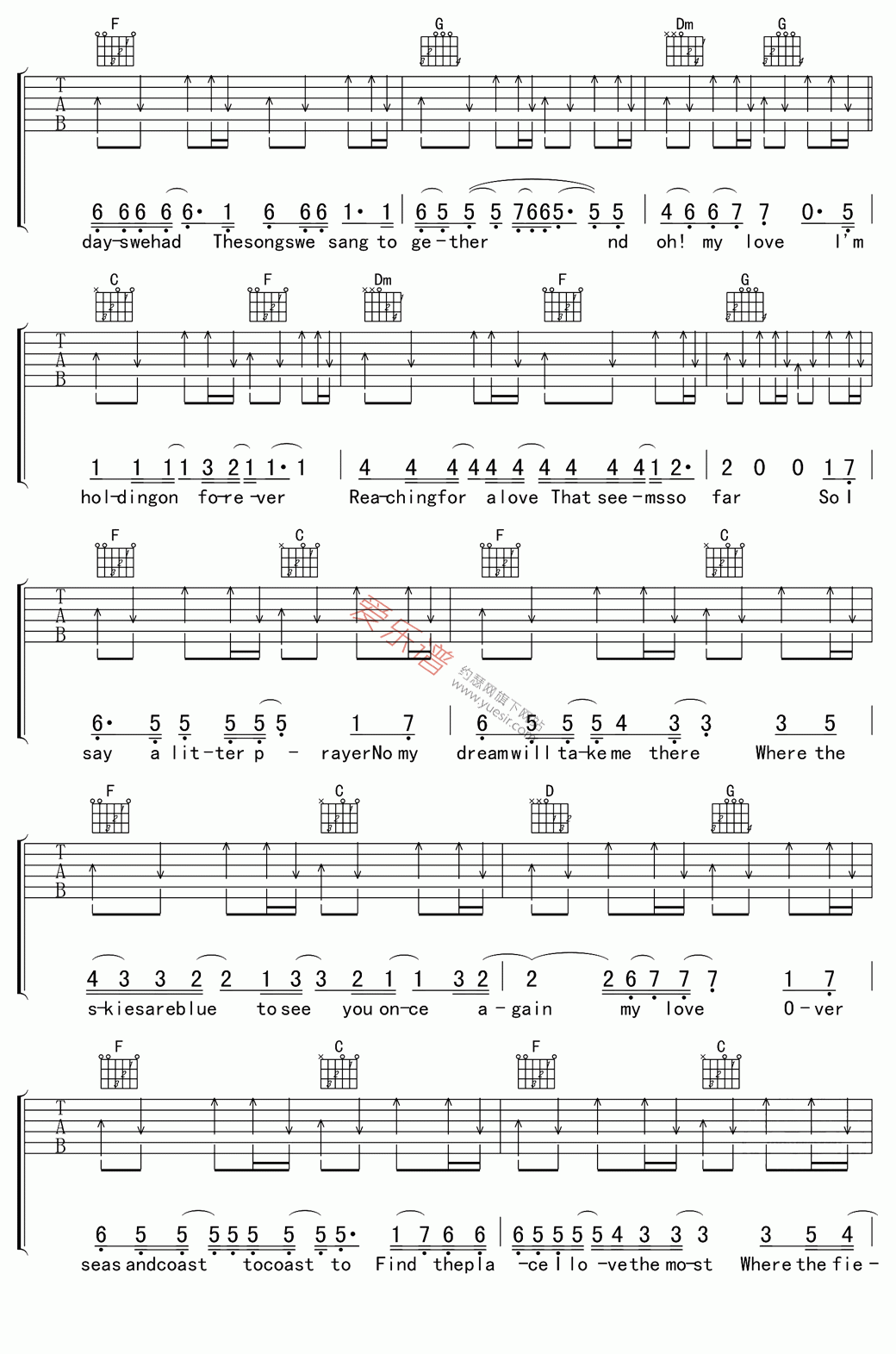 《Westlife(西城男孩)《My Love(高清版)》》吉他谱-C大调音乐网