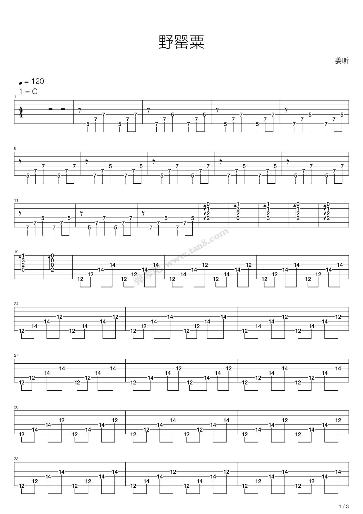 《野罂粟》吉他谱-C大调音乐网