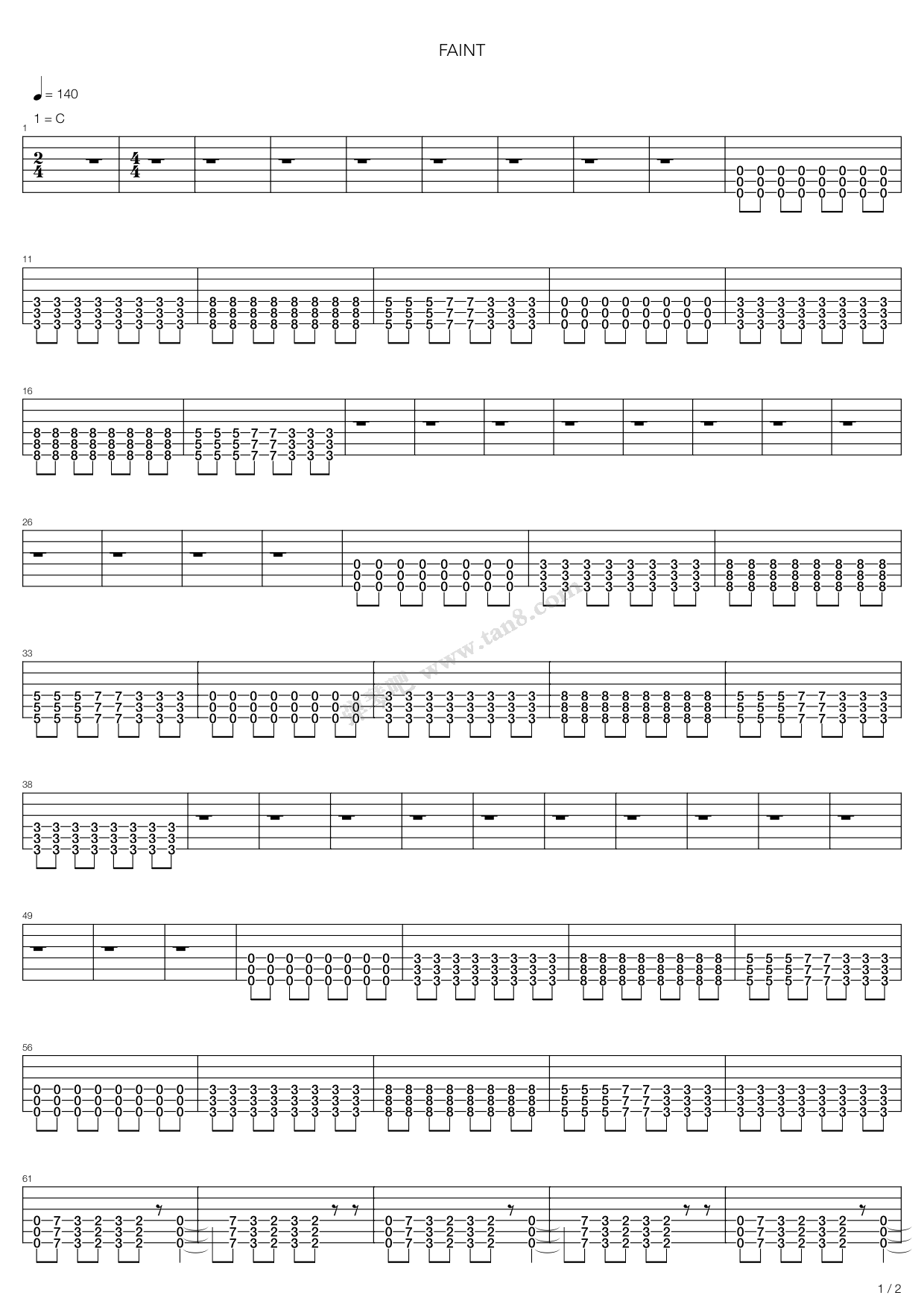 《FAINT》吉他谱-C大调音乐网