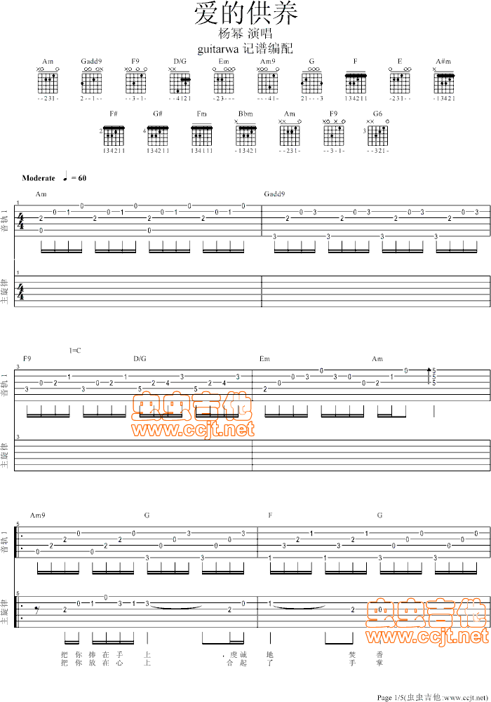 《爱的供养》吉他谱-C大调音乐网