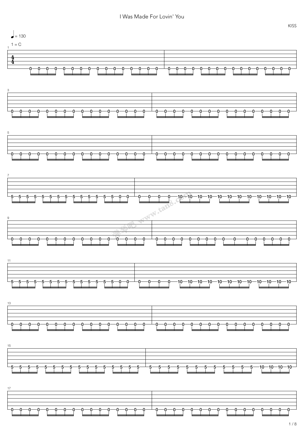 《I Was Made For Lovin You》吉他谱-C大调音乐网
