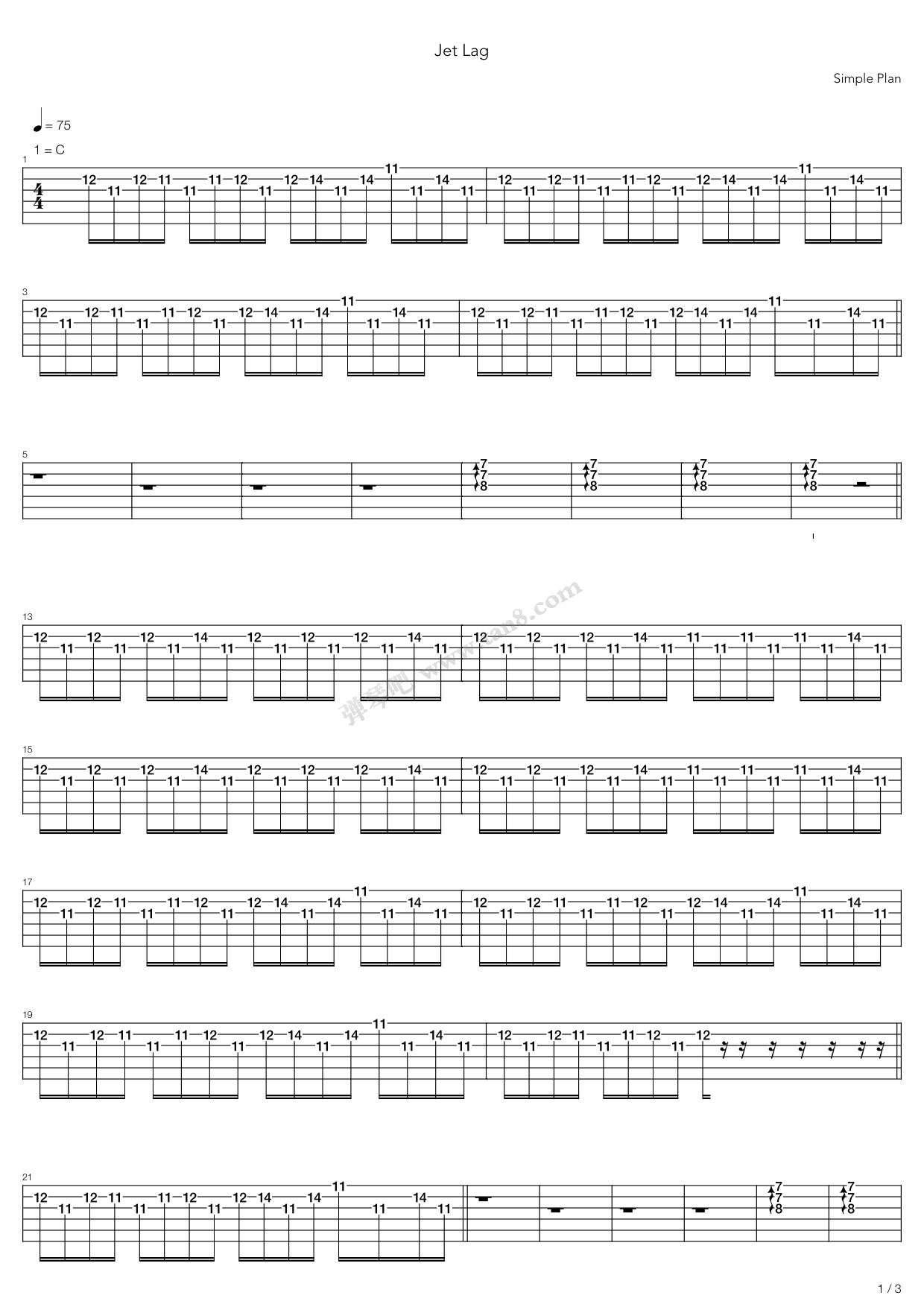 《Jet Lag》吉他谱-C大调音乐网