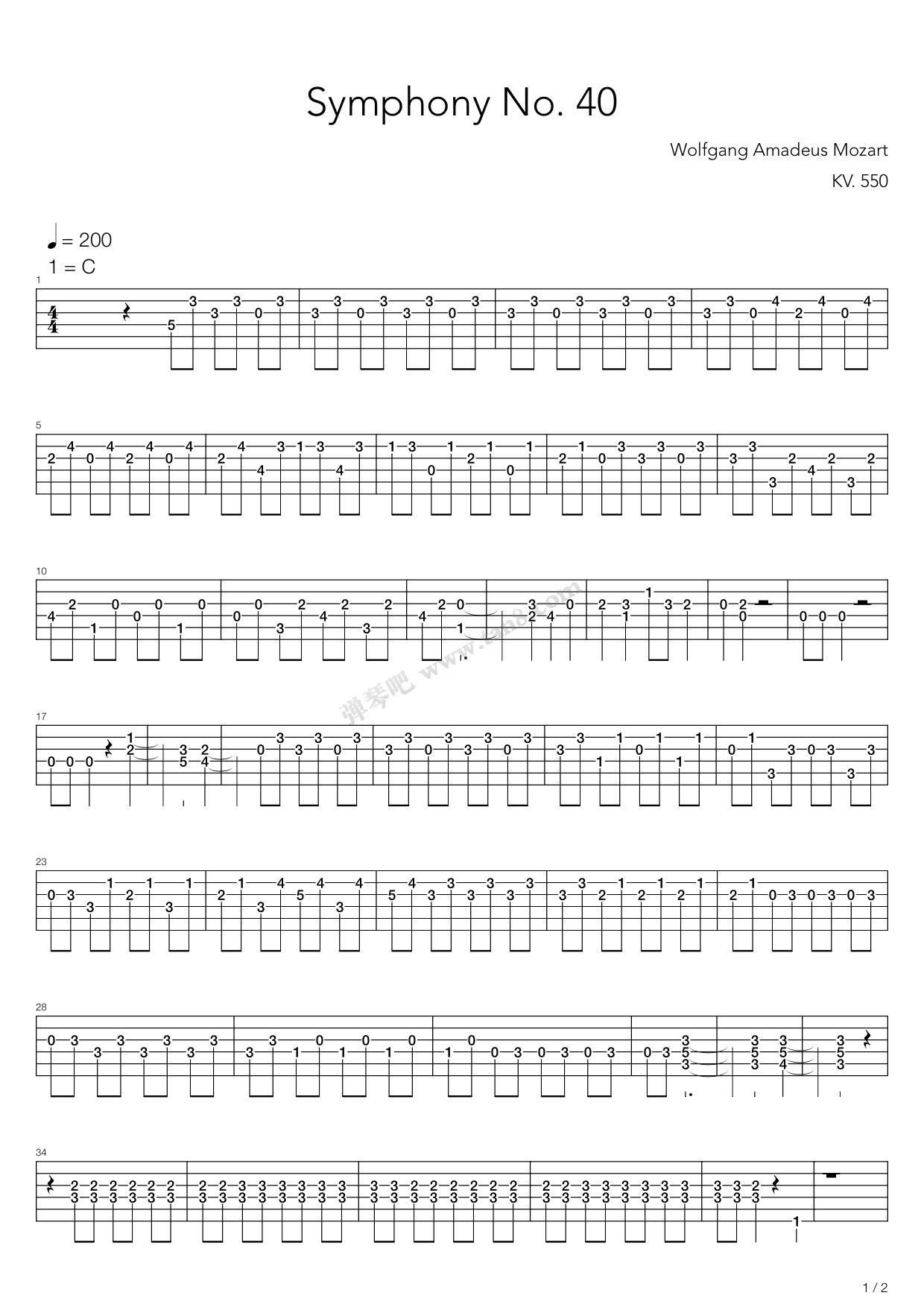 《Symphony No 40(第四十交响曲)》吉他谱-C大调音乐网