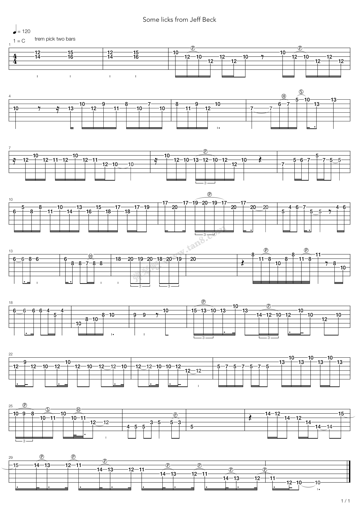 《Jeff Beck Solo 练习》吉他谱-C大调音乐网