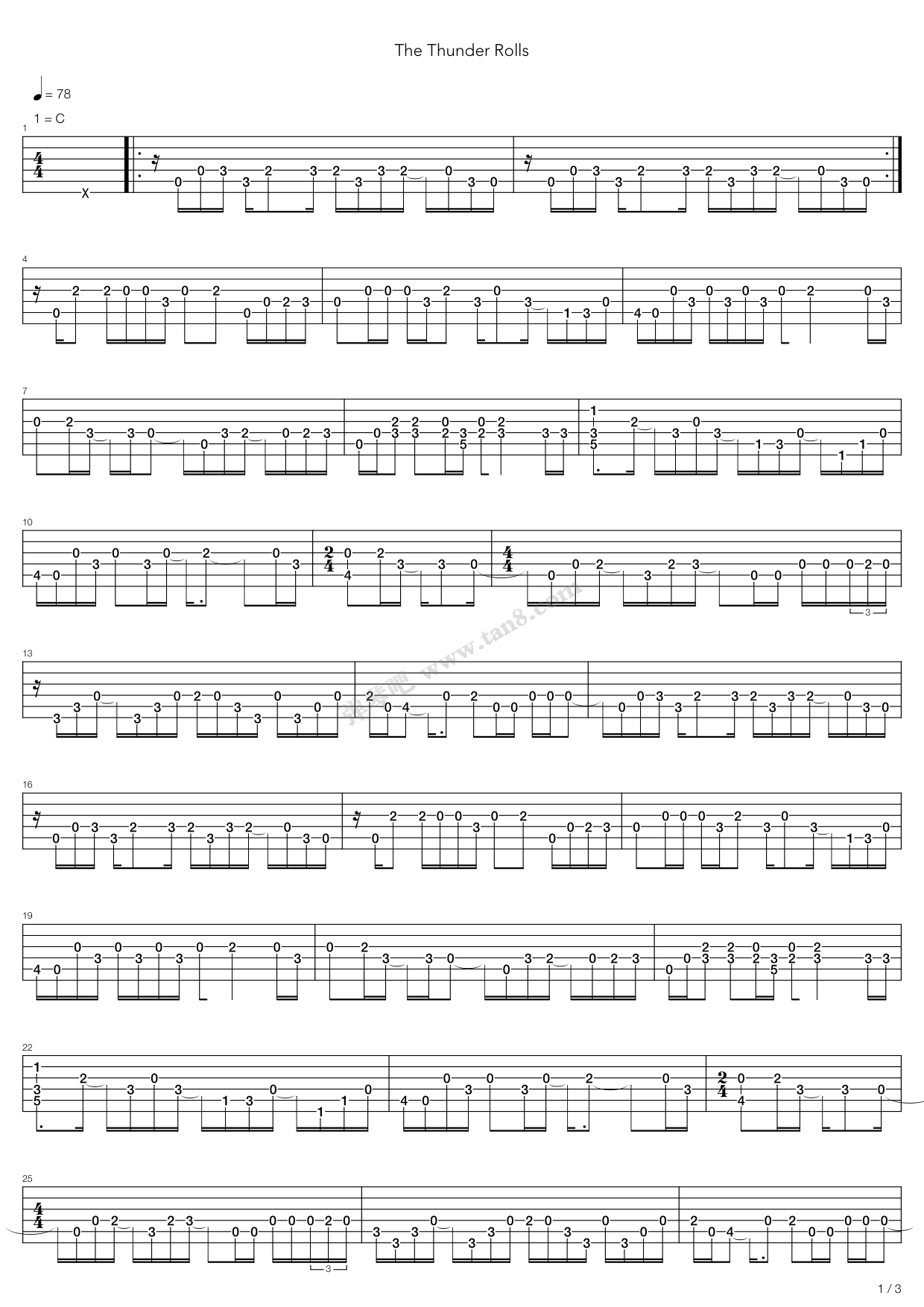 《The Thunder Rolls》吉他谱-C大调音乐网