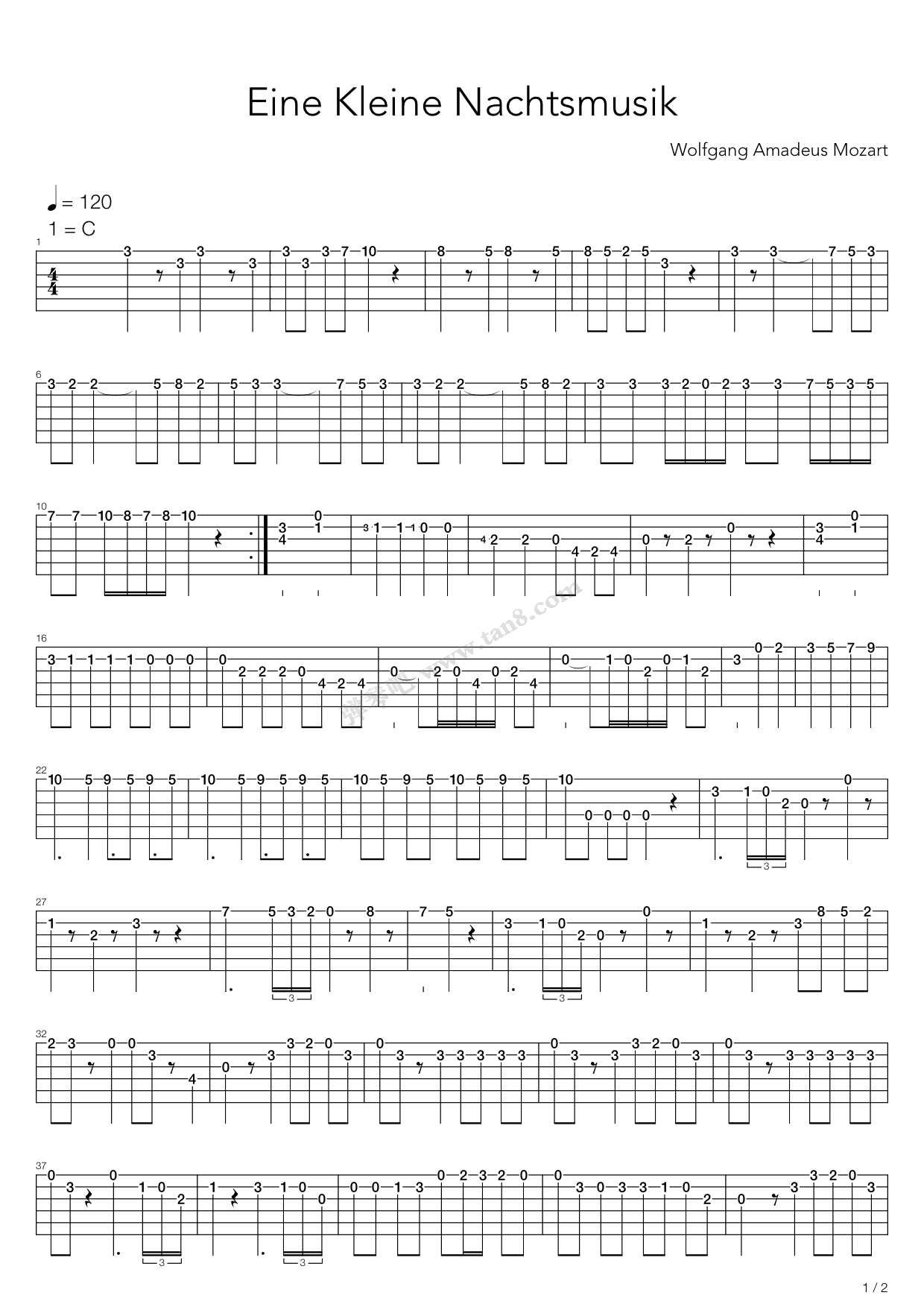 《Eine Kleine Nachtmusik》吉他谱-C大调音乐网