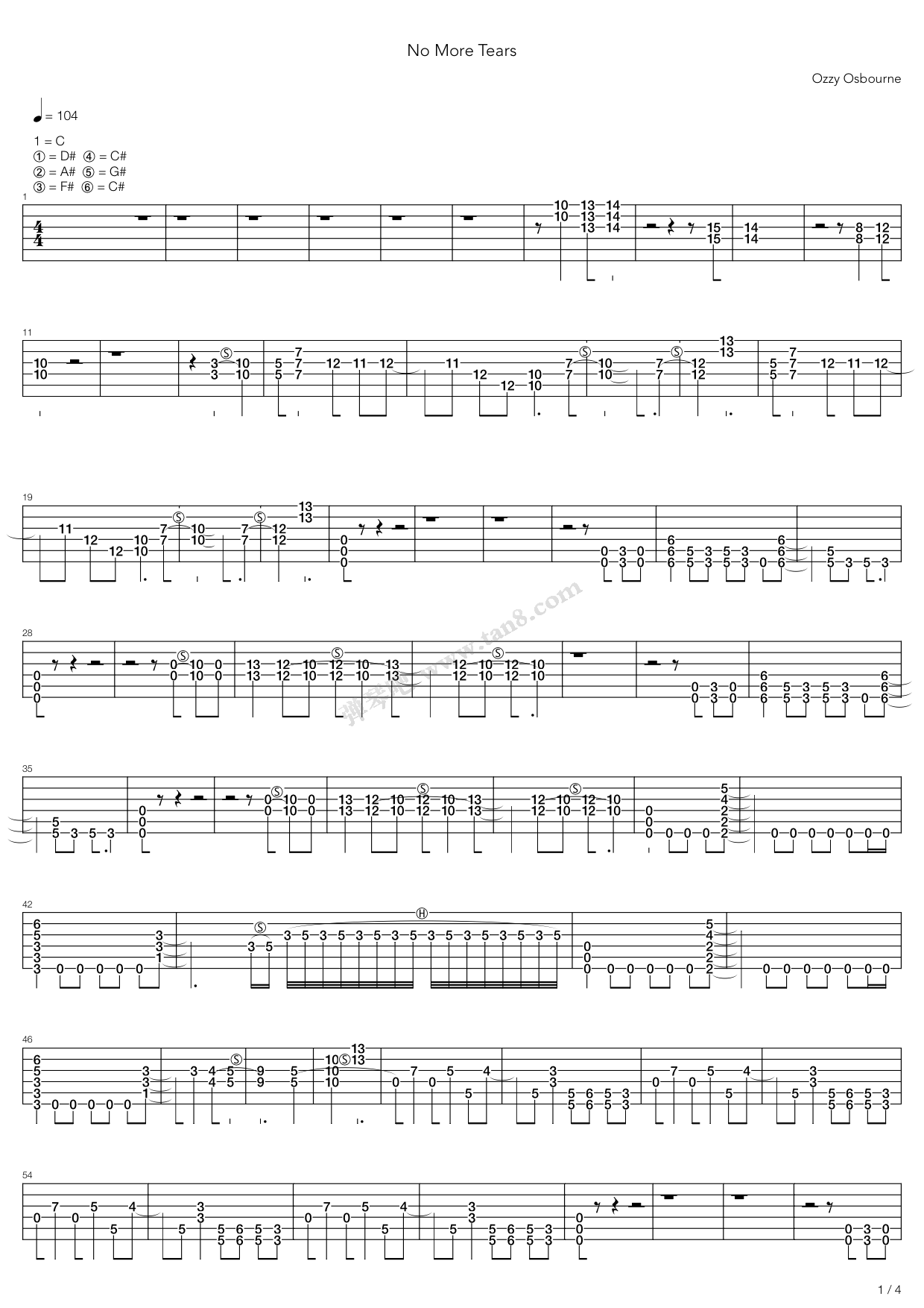 《No More Tears》吉他谱-C大调音乐网