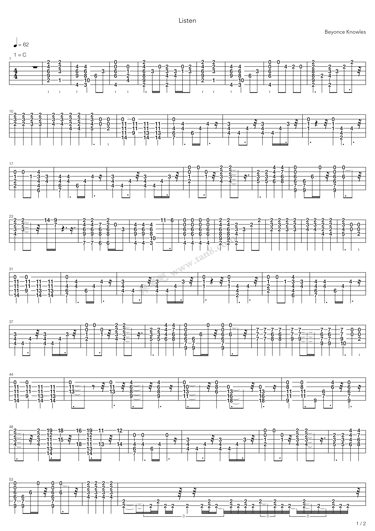 《Listen》吉他谱-C大调音乐网