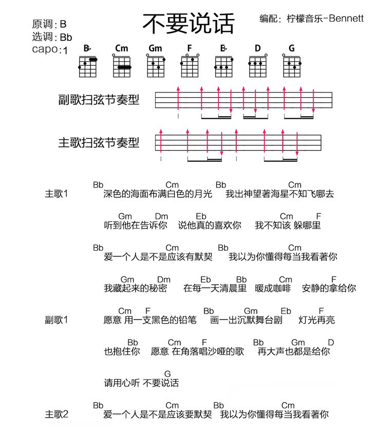 《不要说话》- 陈奕迅 ukulele弹唱谱完整版-C大调音乐网