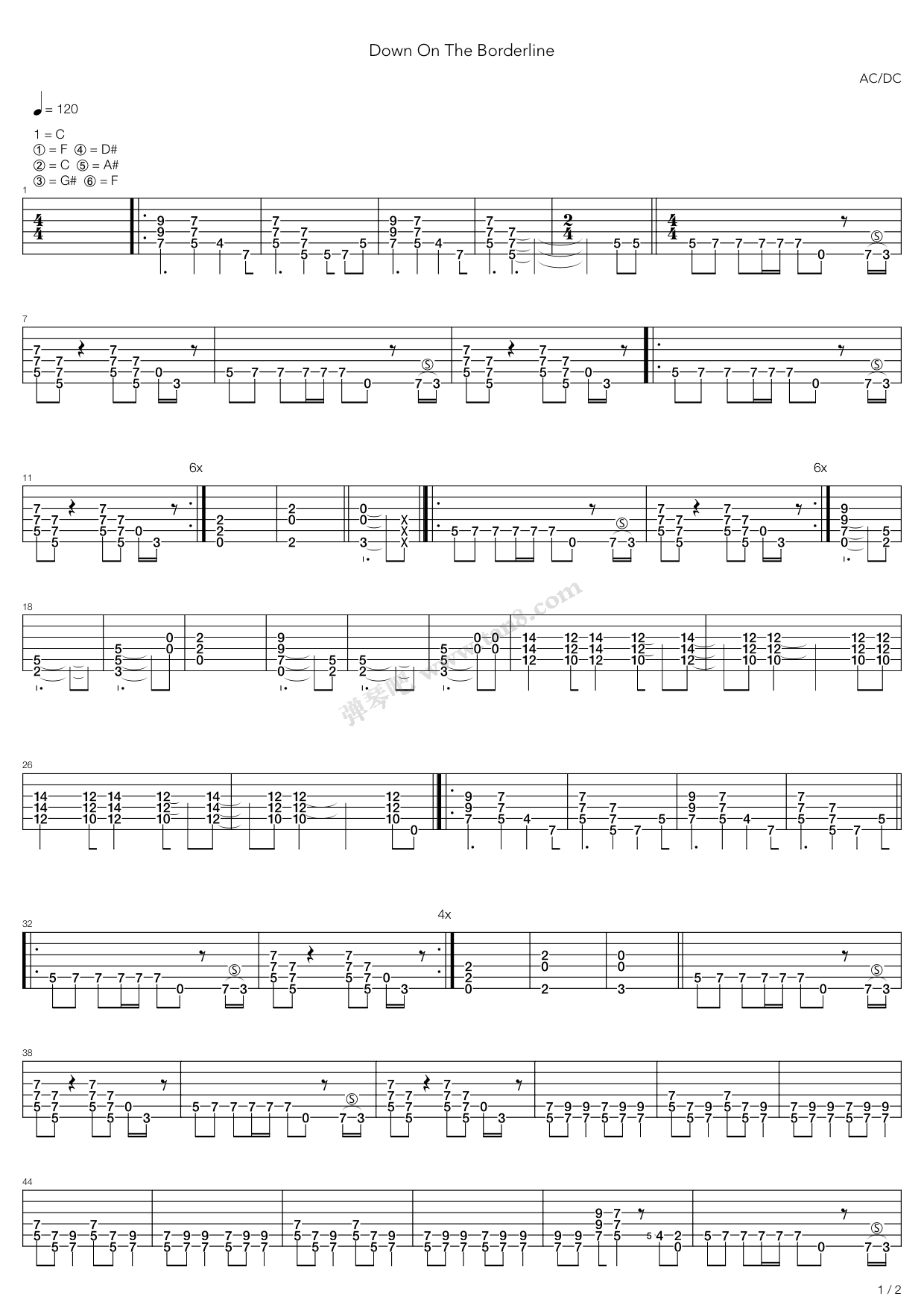 《Down On The Borderline》吉他谱-C大调音乐网