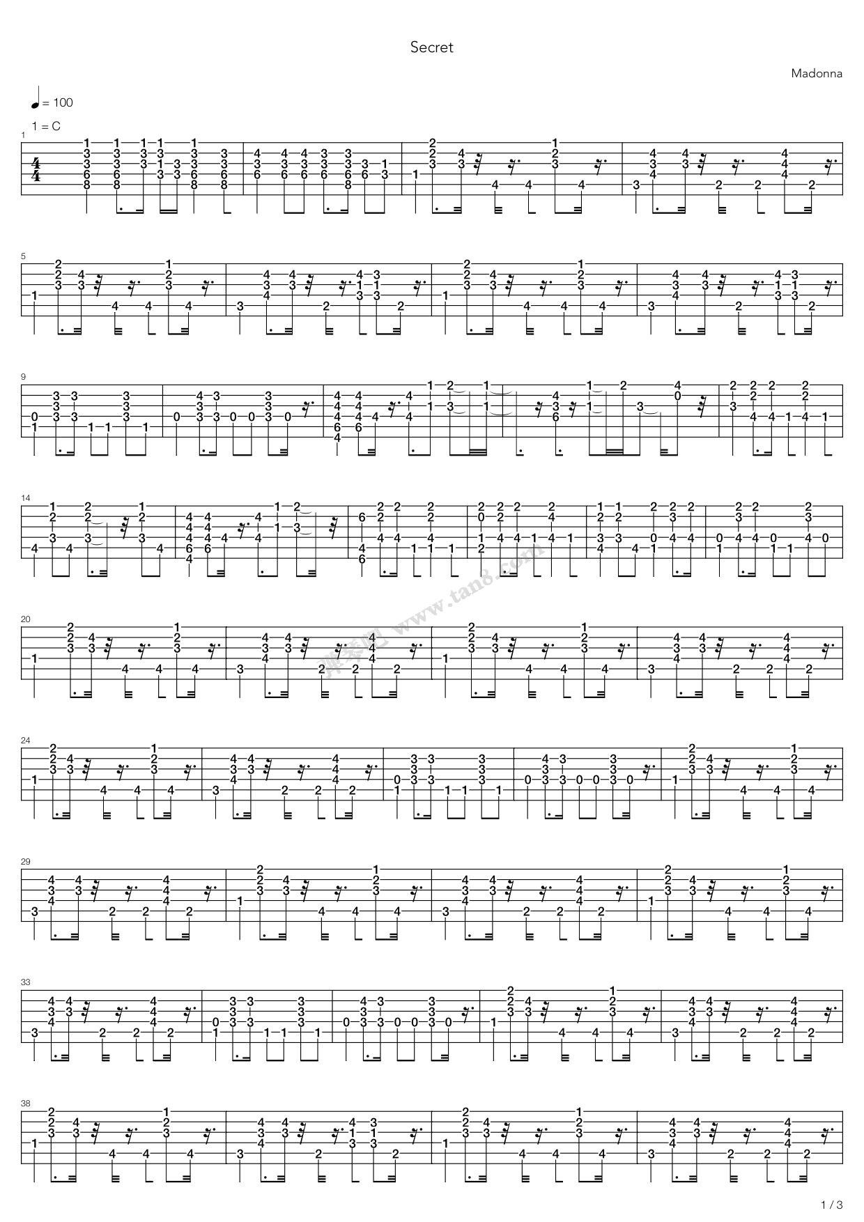 《Secret》吉他谱-C大调音乐网