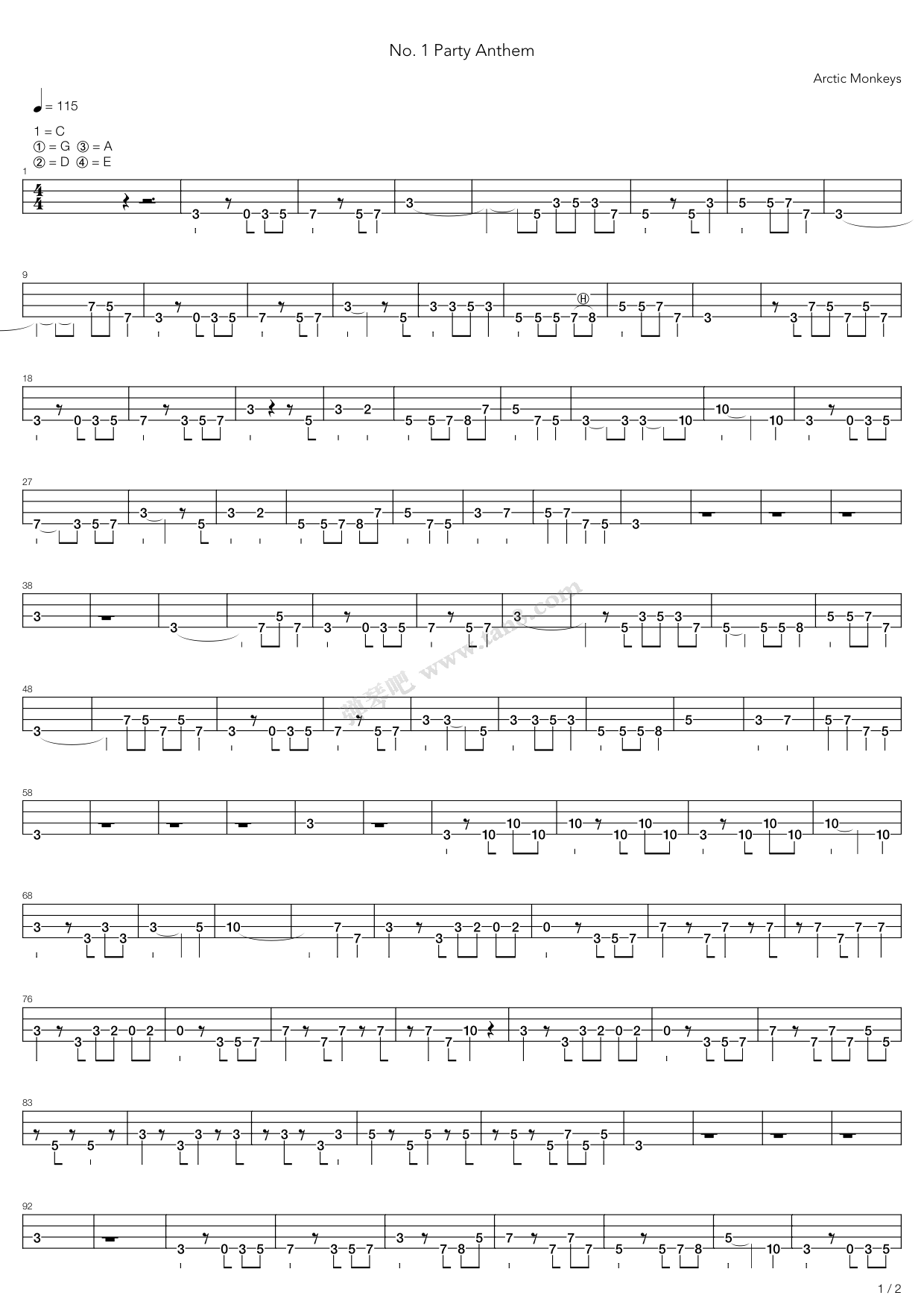 《No 1 Party Anthem》吉他谱-C大调音乐网