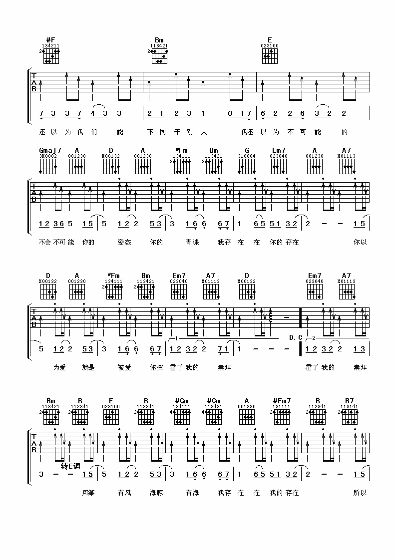 梁静茹 崇拜吉他谱-C大调音乐网