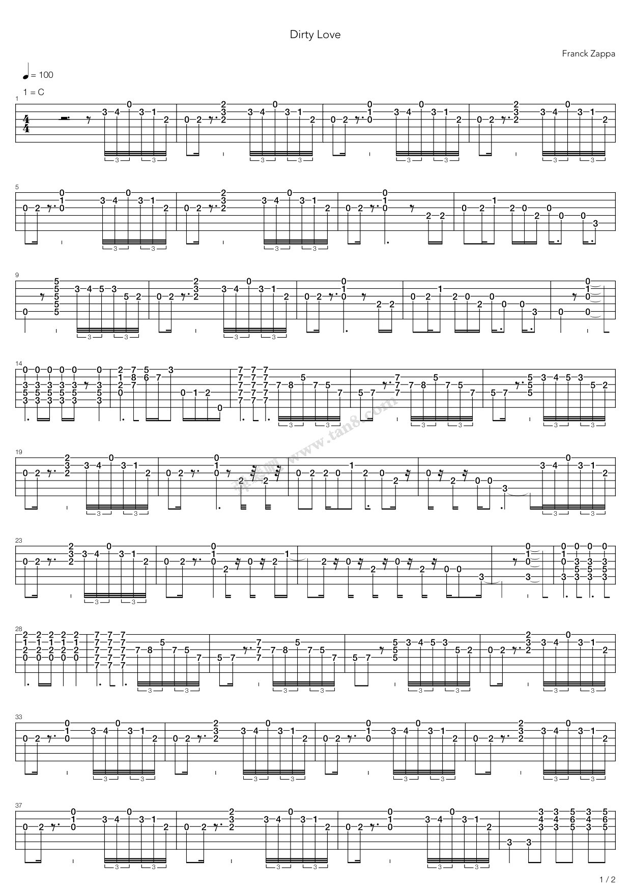 《Dirty Love》吉他谱-C大调音乐网