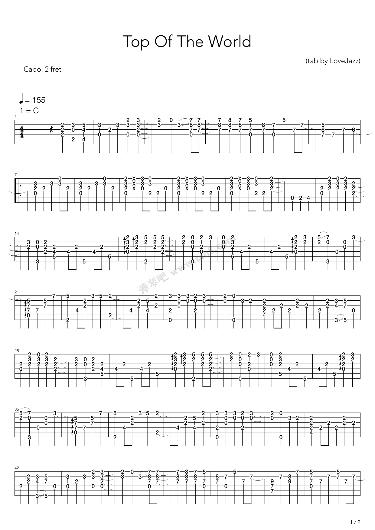 《Top Of The World（Guitar Prodigy，卡伦·卡朋特）》吉他谱-C大调音乐网