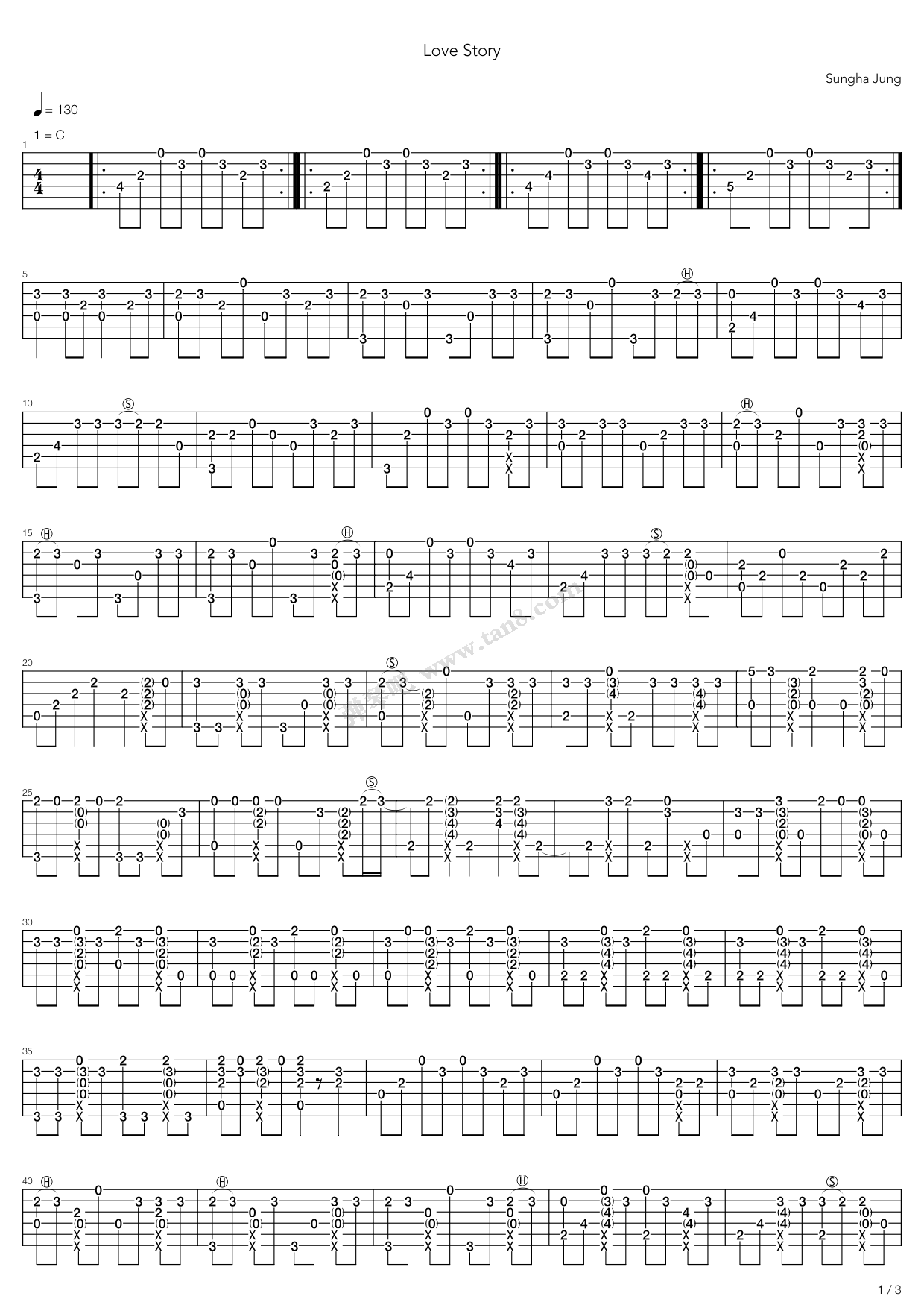 《love story（指弹版，郑成河）》吉他谱-C大调音乐网