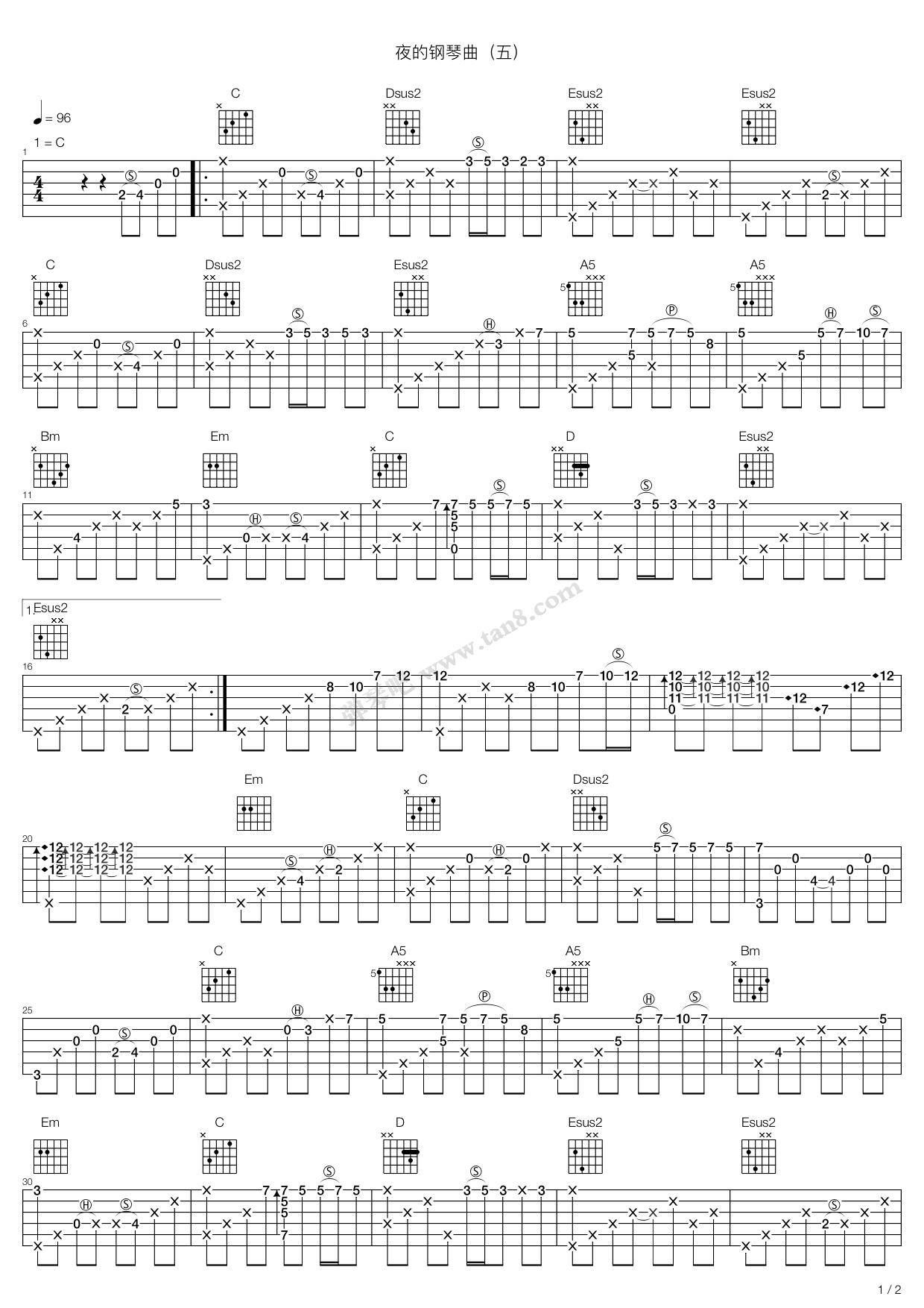 《夜的钢琴曲五》吉他谱-C大调音乐网