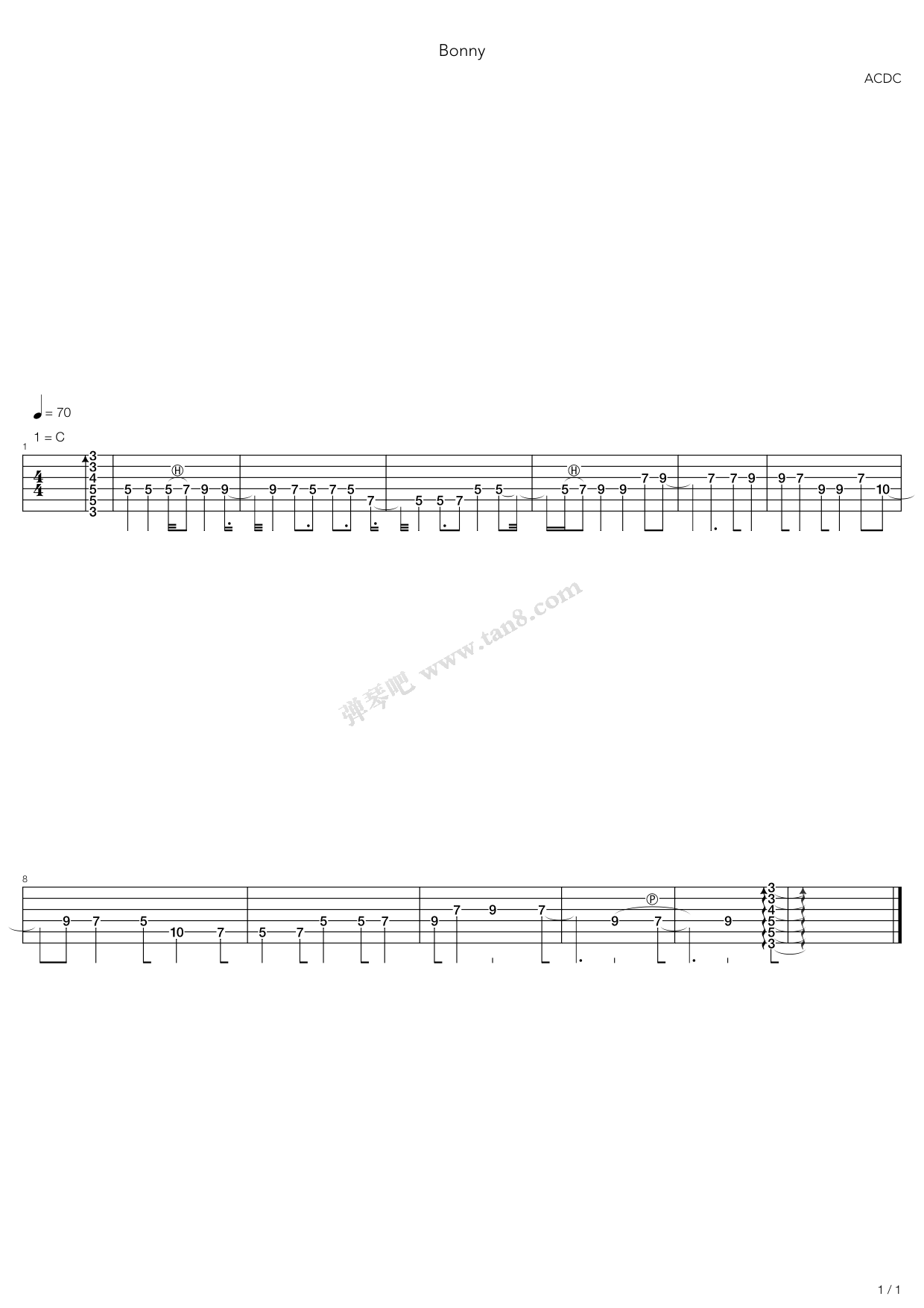 《Bonny》吉他谱-C大调音乐网