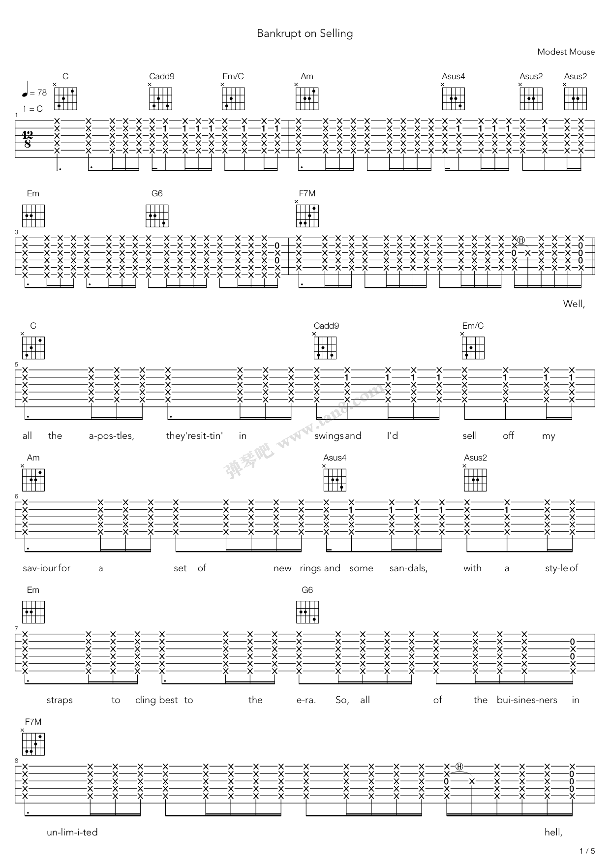 《Bankrupt On Selling》吉他谱-C大调音乐网