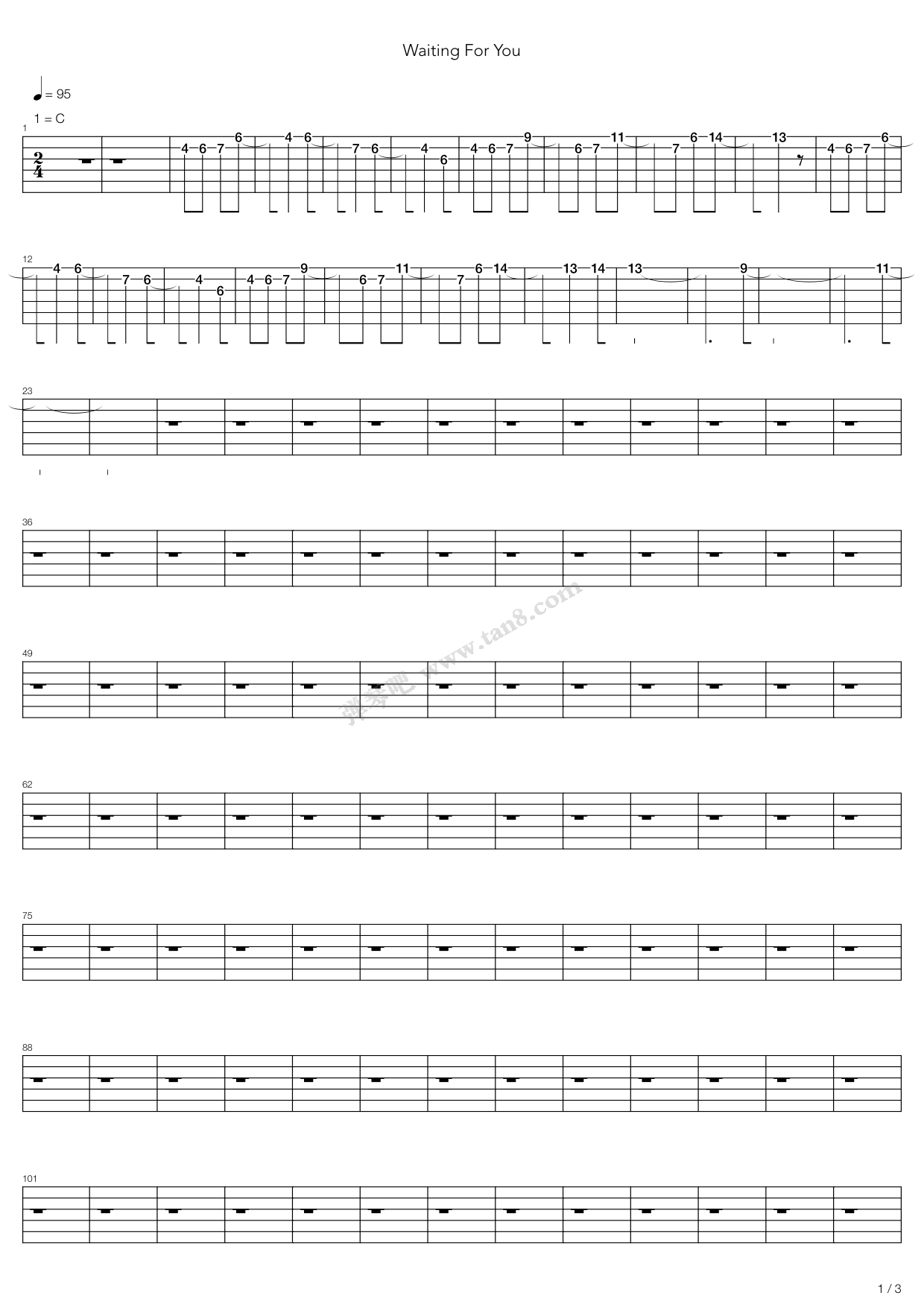 《Waiting For You寂静岭4 (绝对经典)》吉他谱-C大调音乐网