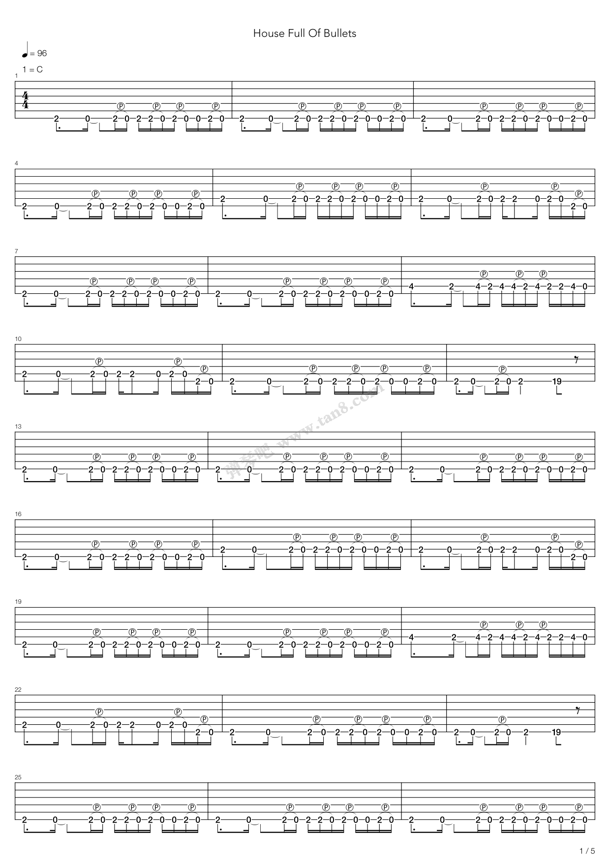《House Full Of Bullets》吉他谱-C大调音乐网