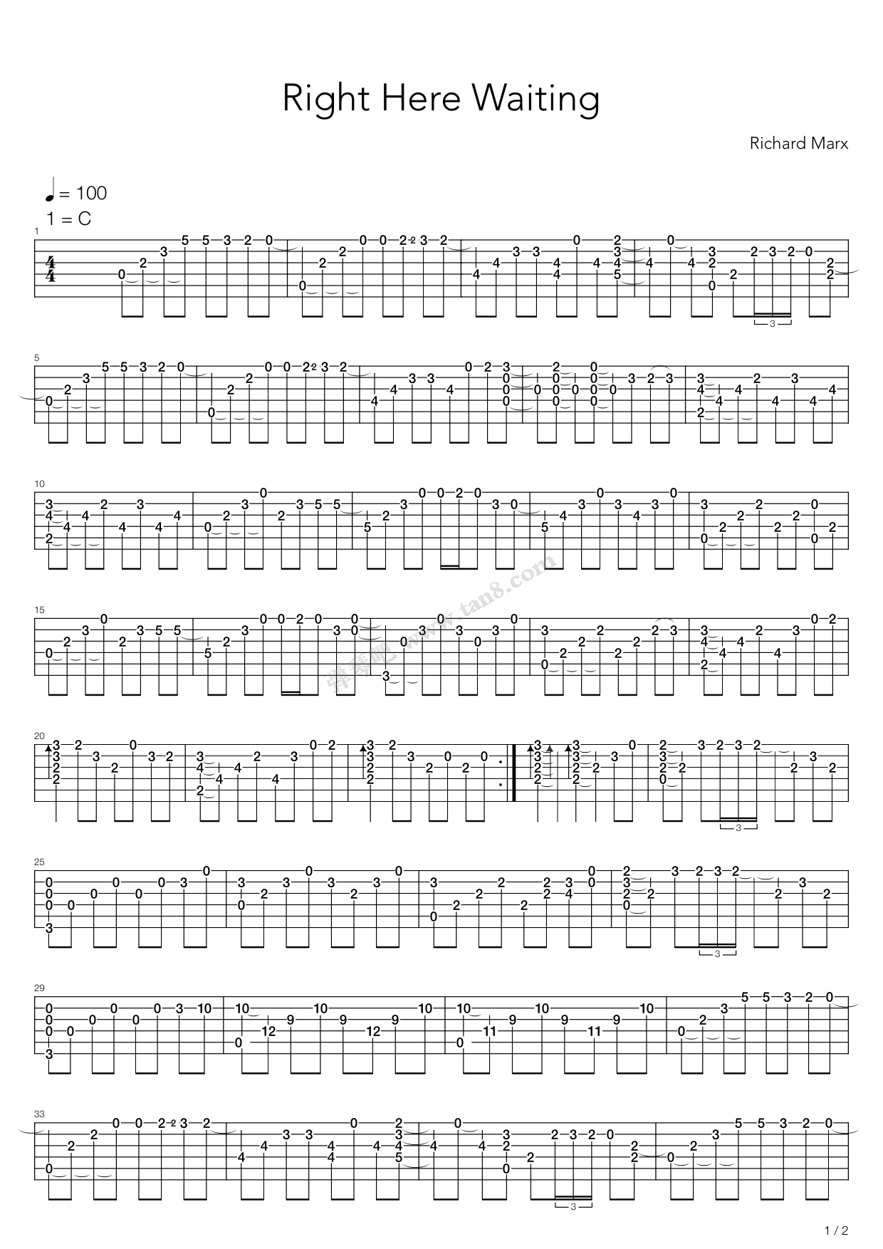 《Right Here Waiting(此情可待)》吉他谱-C大调音乐网