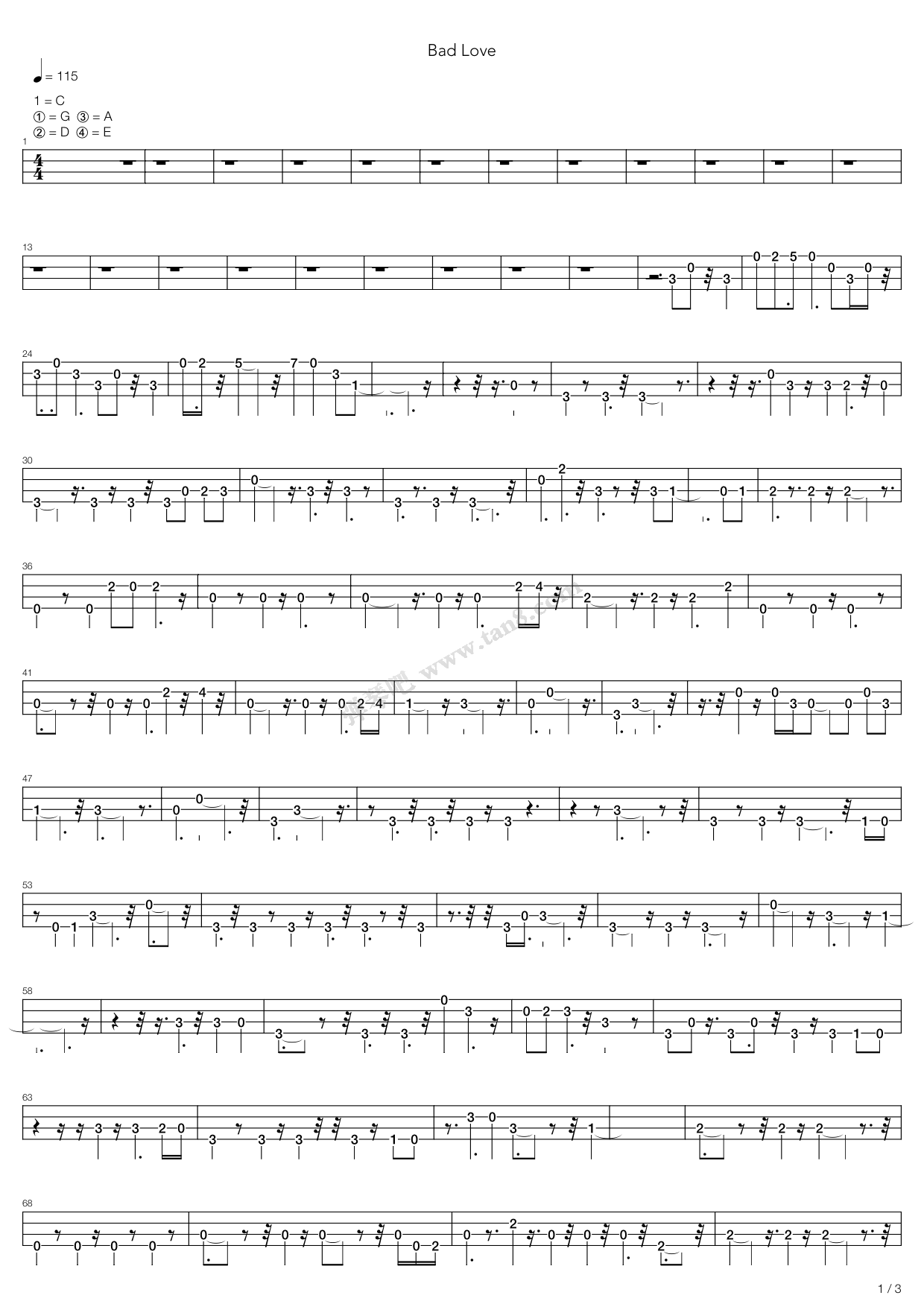 《Clapton, Eric - Bad Love》吉他谱-C大调音乐网