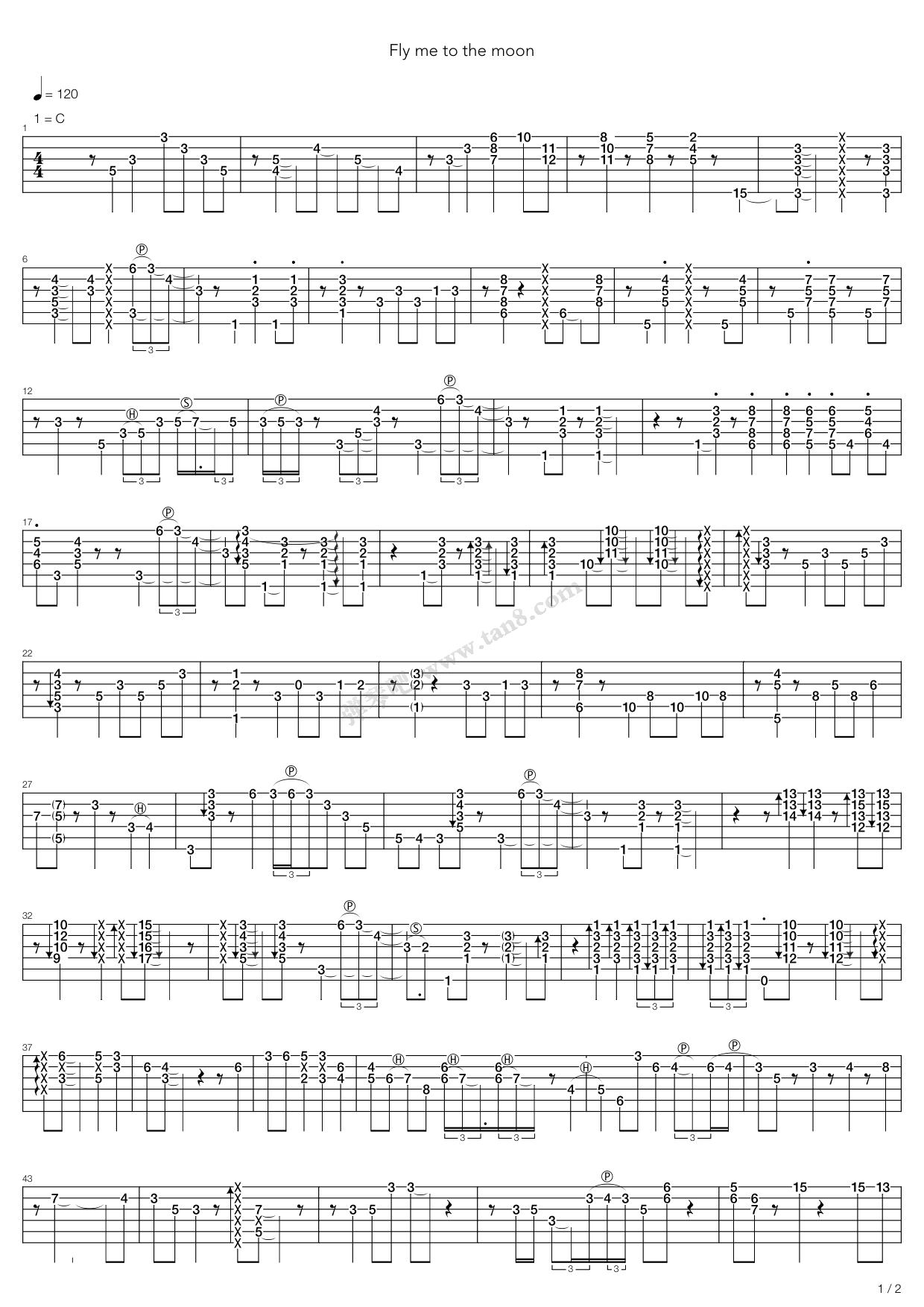 《Fly me to the moon》吉他谱-C大调音乐网