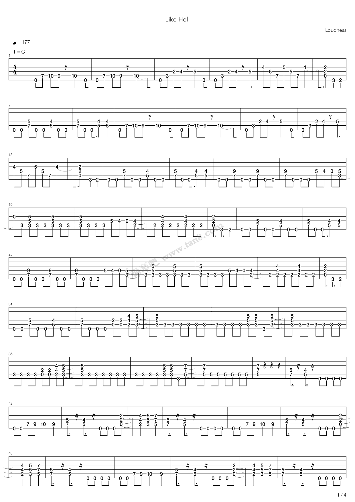 《Like Hell》吉他谱-C大调音乐网