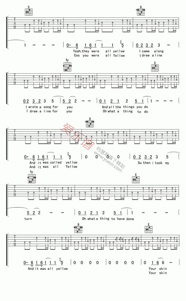 《酷玩乐队《Yellow》》吉他谱-C大调音乐网