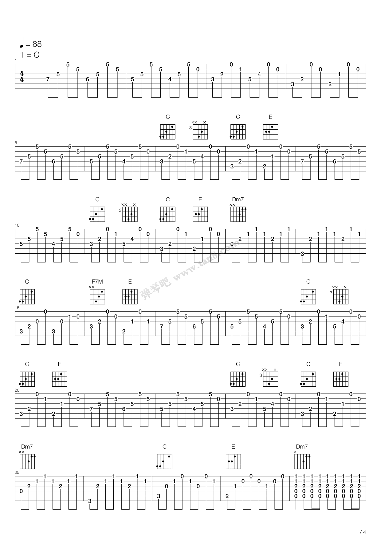 《秘密》吉他谱-C大调音乐网