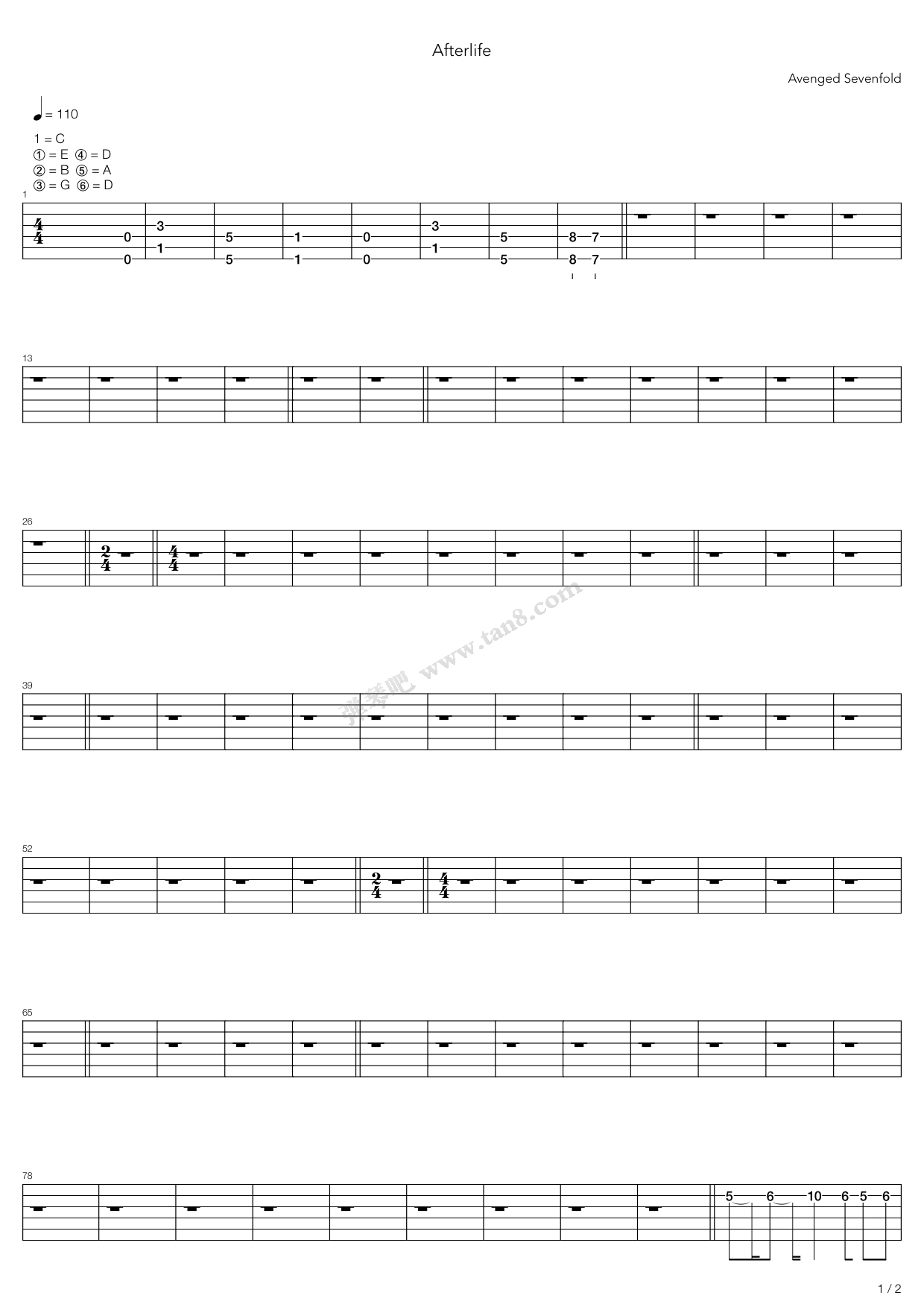 《Afterlife》吉他谱-C大调音乐网