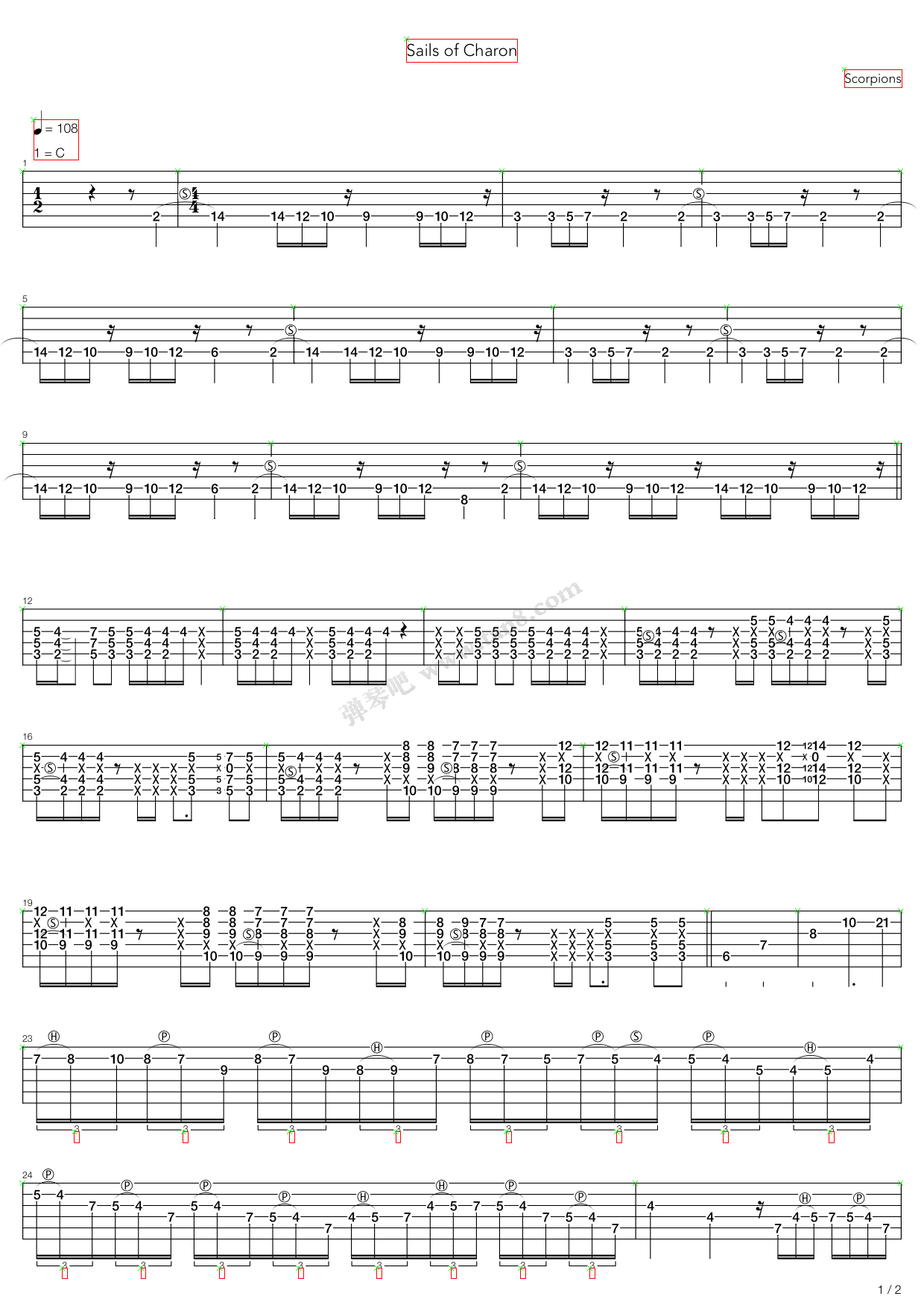 《Sails Of Charon》吉他谱-C大调音乐网