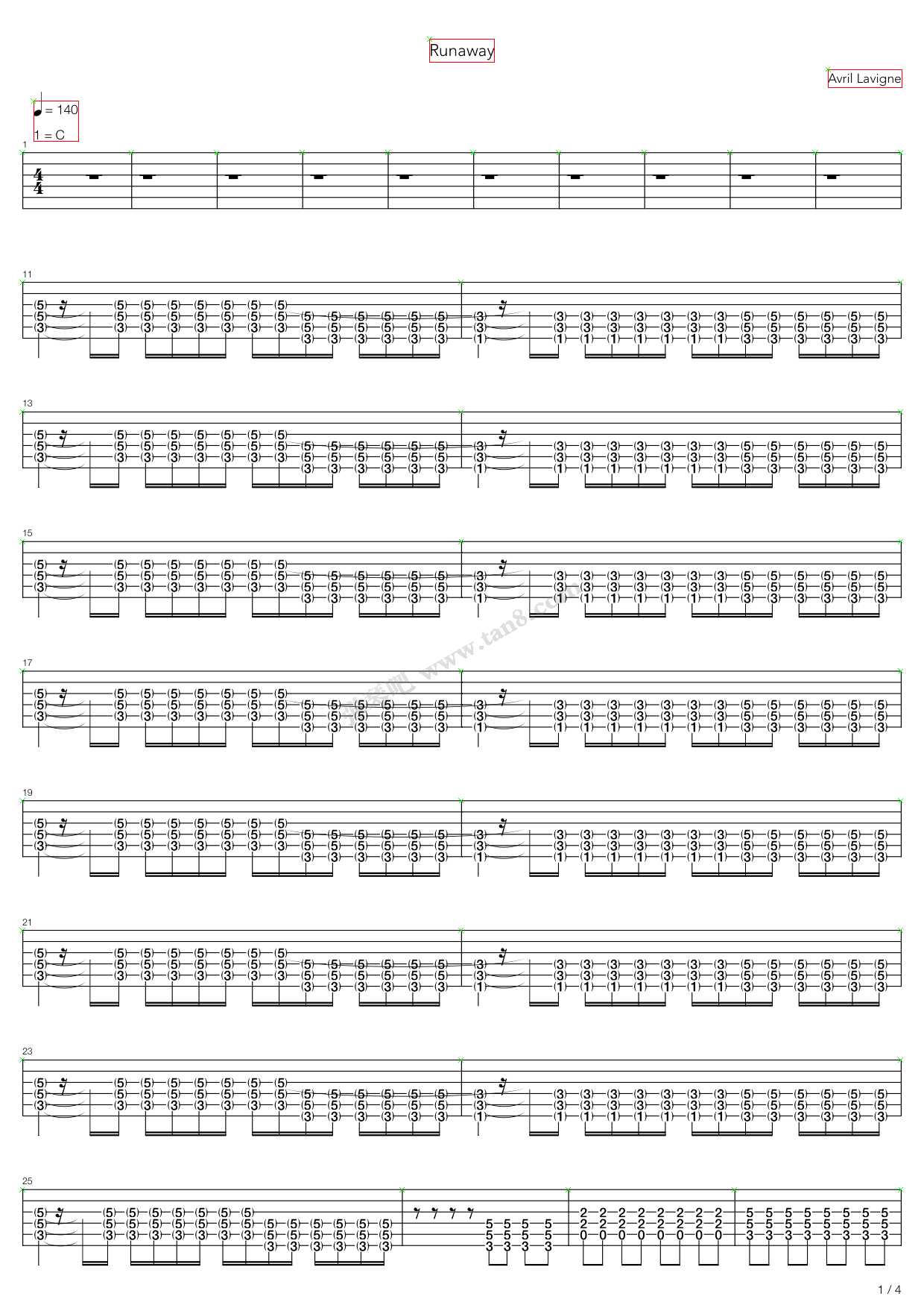 《Runaway》吉他谱-C大调音乐网