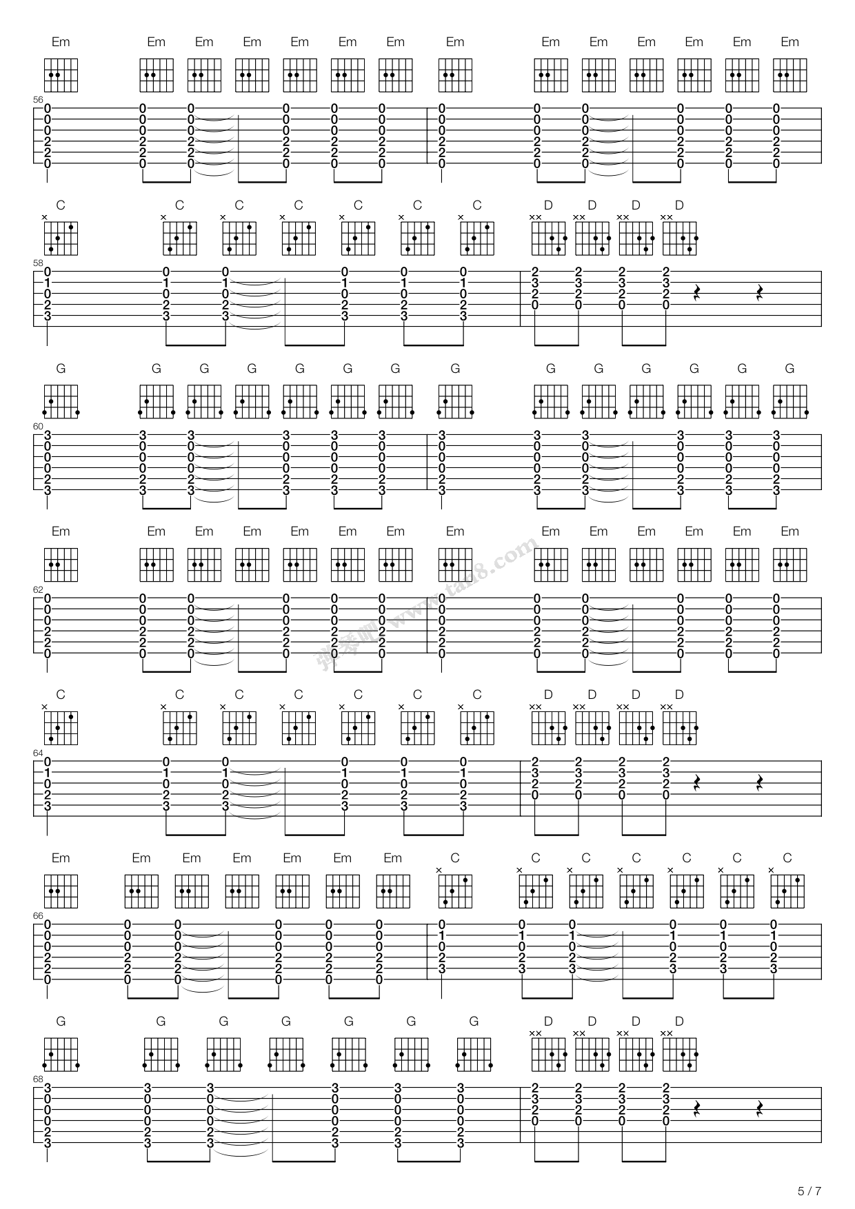 《静止》吉他谱-C大调音乐网