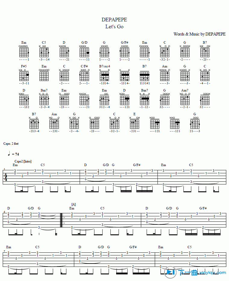 《风向仪吉他谱独奏版（六线谱）_Depapepe》吉他谱-C大调音乐网