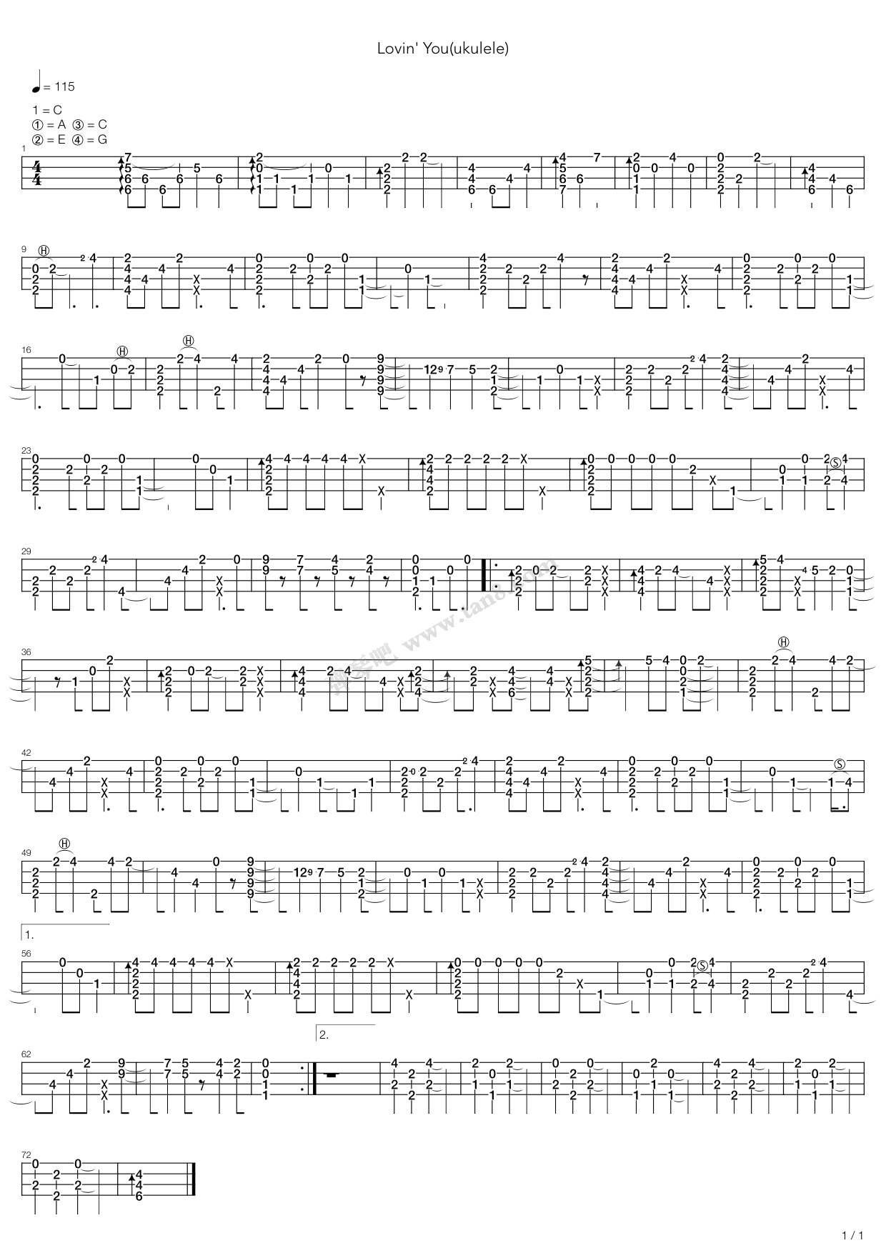 《Lovin' You》吉他谱-C大调音乐网