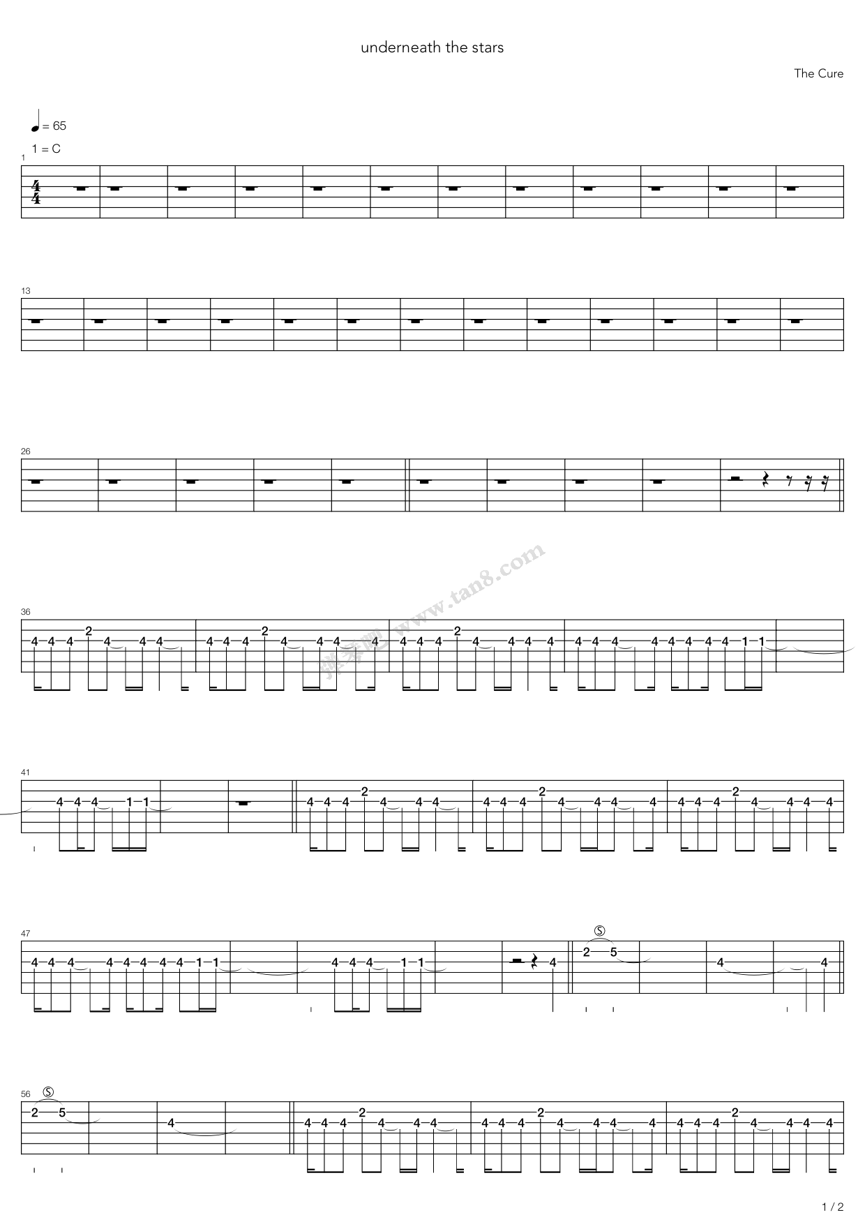 《Underneath The Stars》吉他谱-C大调音乐网