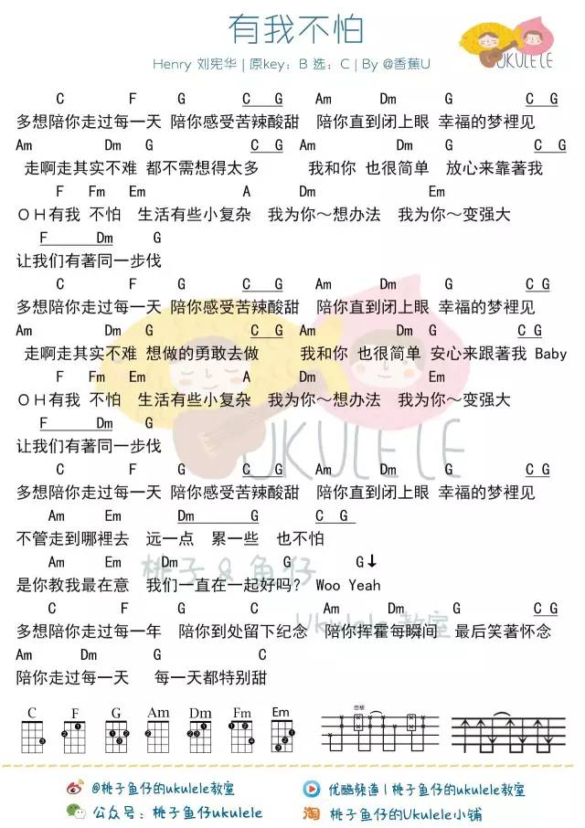 《有我不怕》Ukulele曲谱弹唱教学（Henry刘宪华）-C大调音乐网