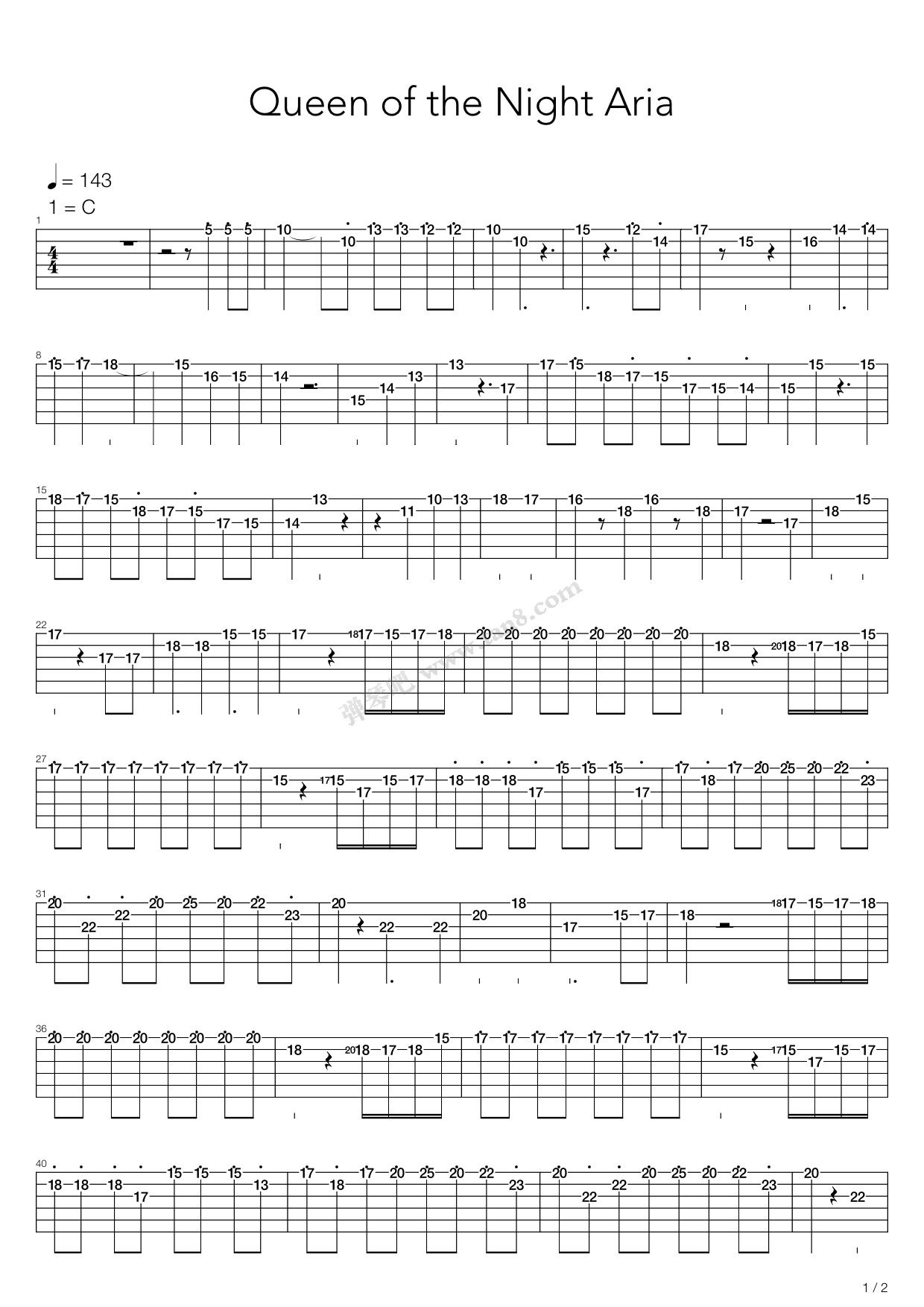 《Queen Of The Night Aria》吉他谱-C大调音乐网