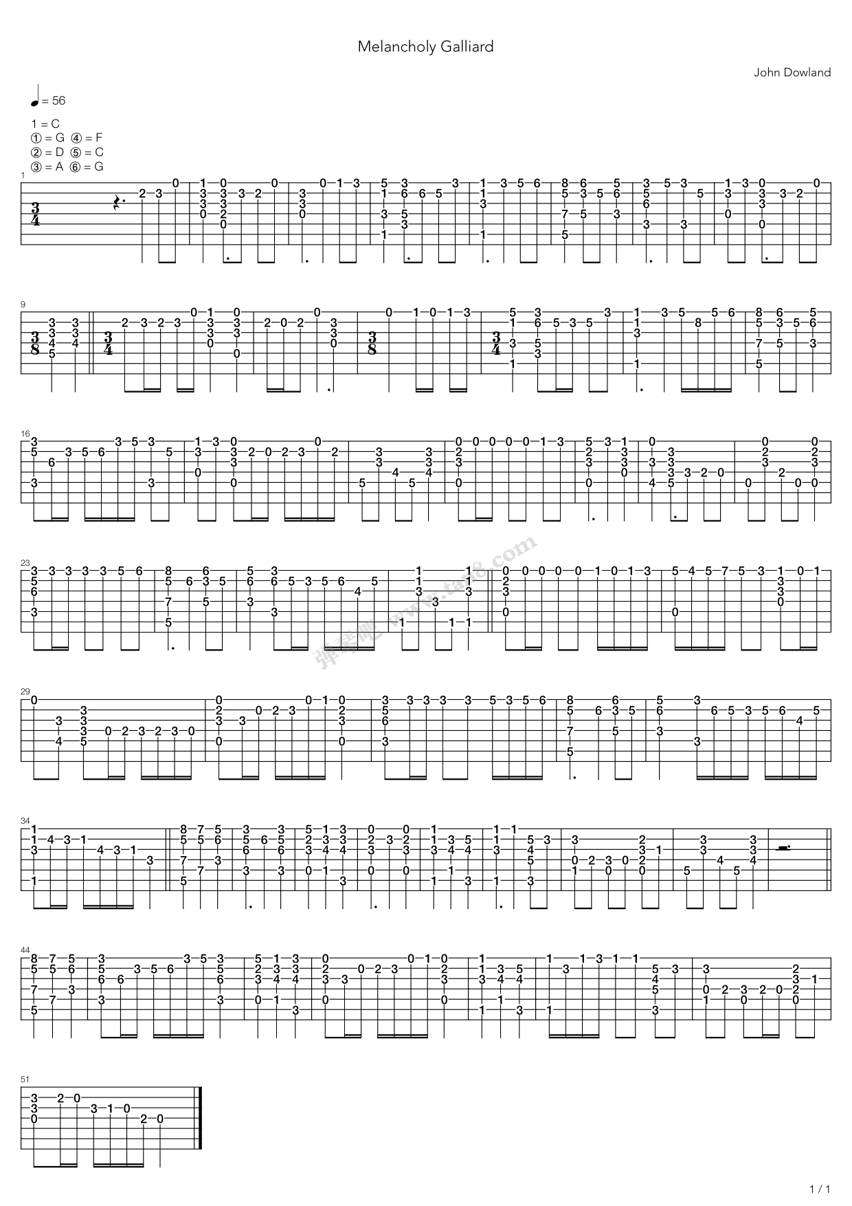 《Melancholy Galliard》吉他谱-C大调音乐网