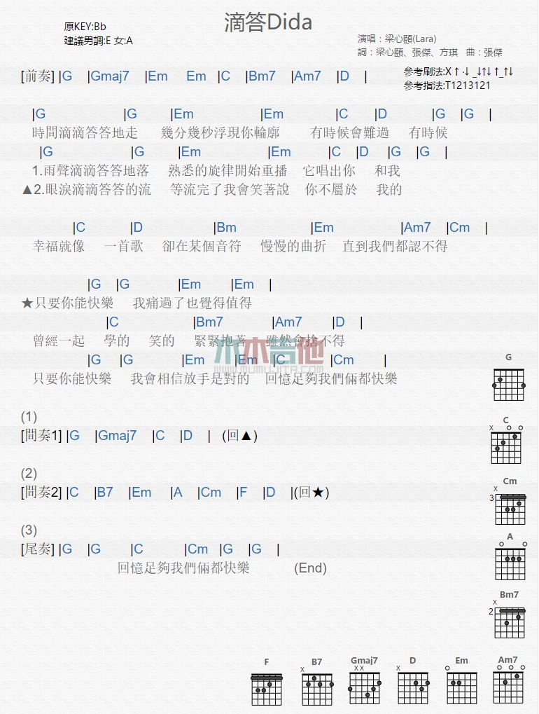 《滴答Dida》吉他谱-C大调音乐网