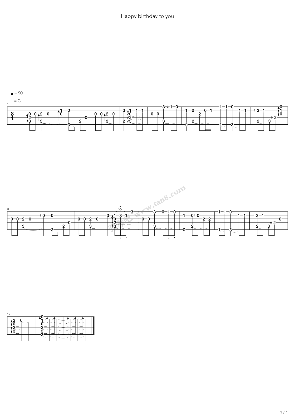 《生日快乐歌》吉他谱-C大调音乐网