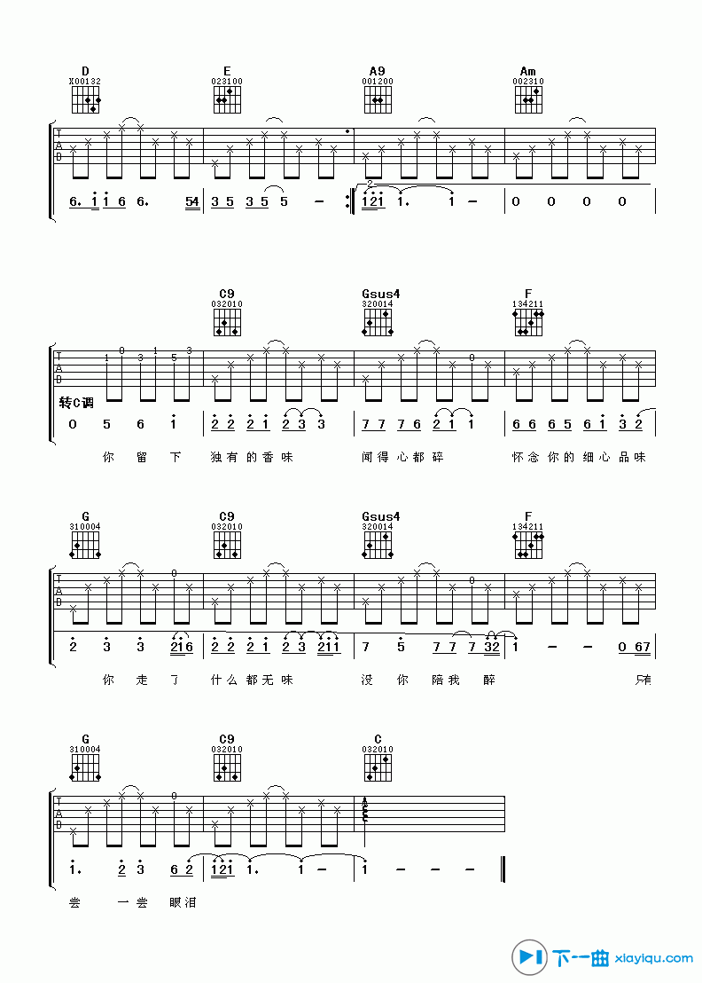 《女人香吉他谱A调_张学友女人香吉他六线谱》吉他谱-C大调音乐网