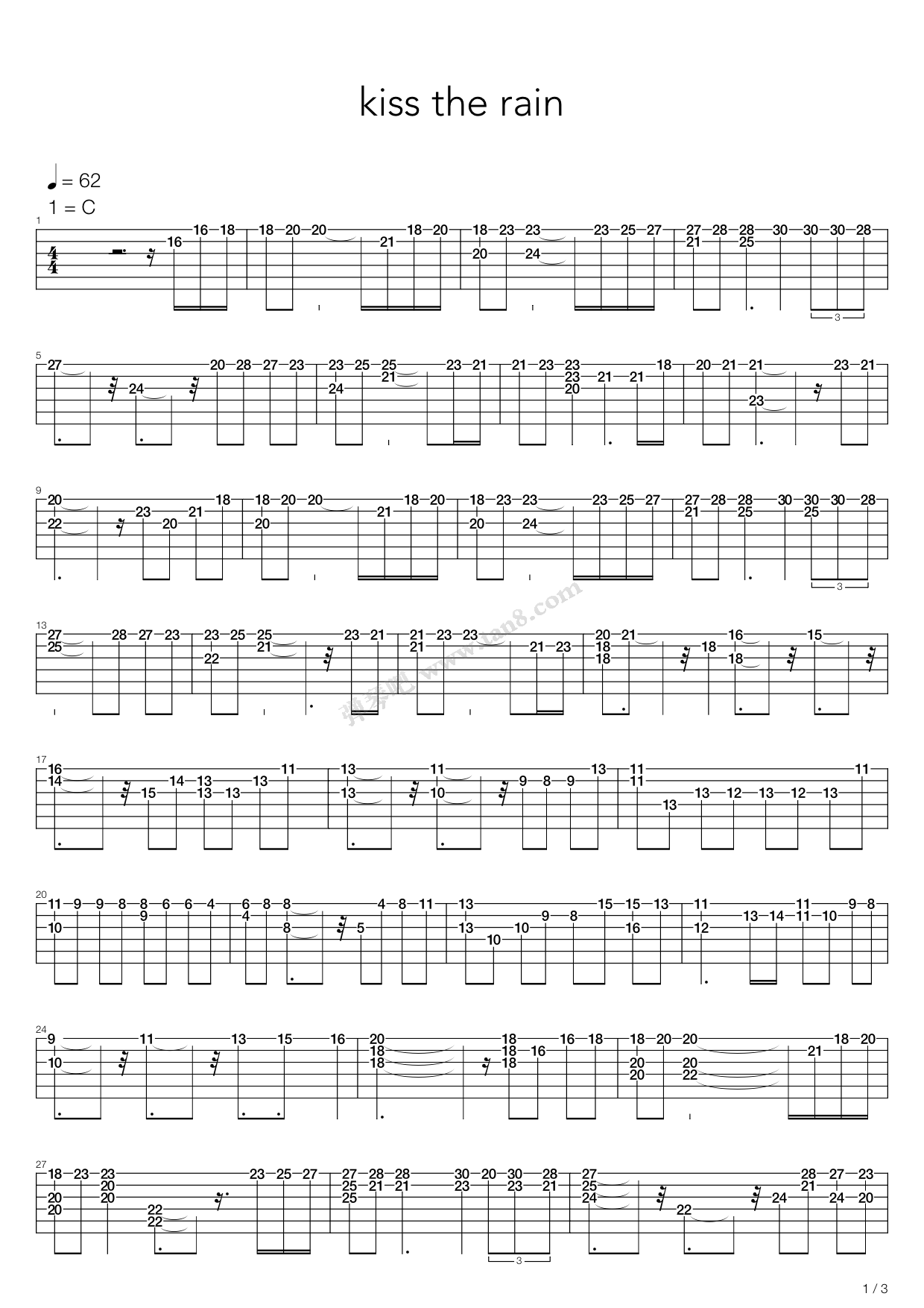 《雨的印记(Kiss The Rain)》吉他谱-C大调音乐网