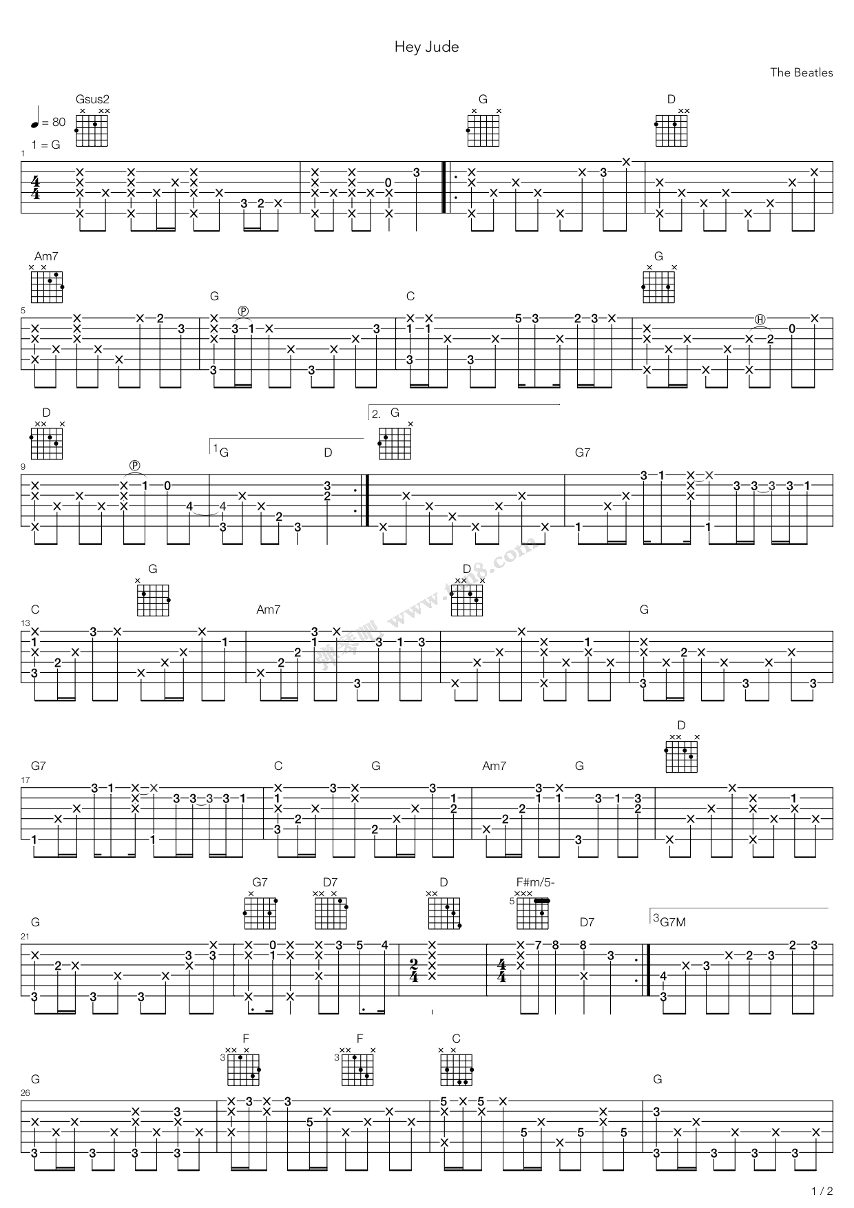 《Hey Jude》吉他谱-C大调音乐网