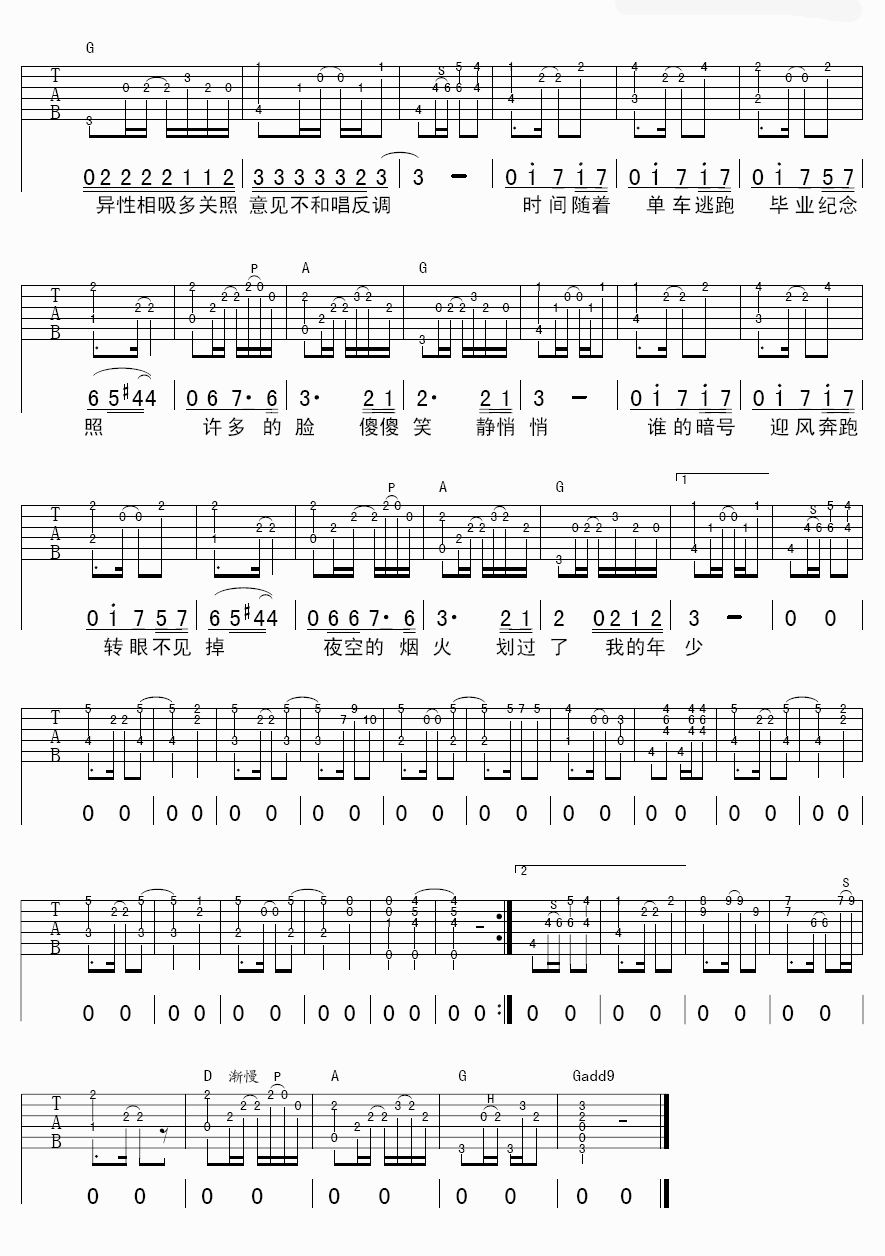 许飞《年少》吉他谱-C大调音乐网